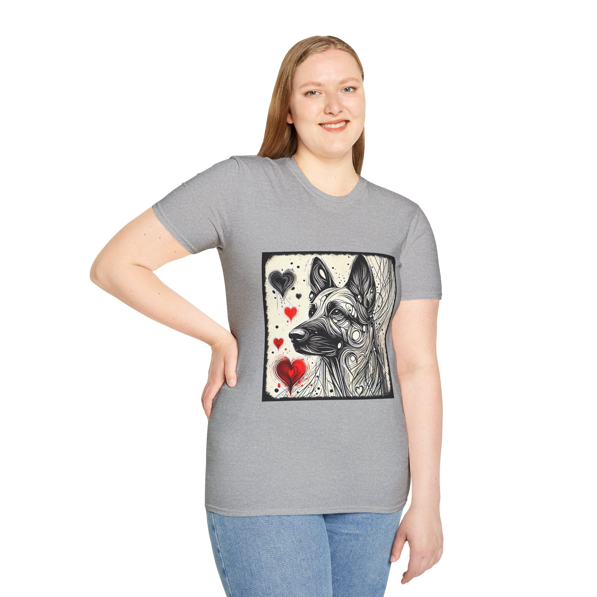 German Shepherd Bold Heart Sketch | Unisex Dog T-Shirt