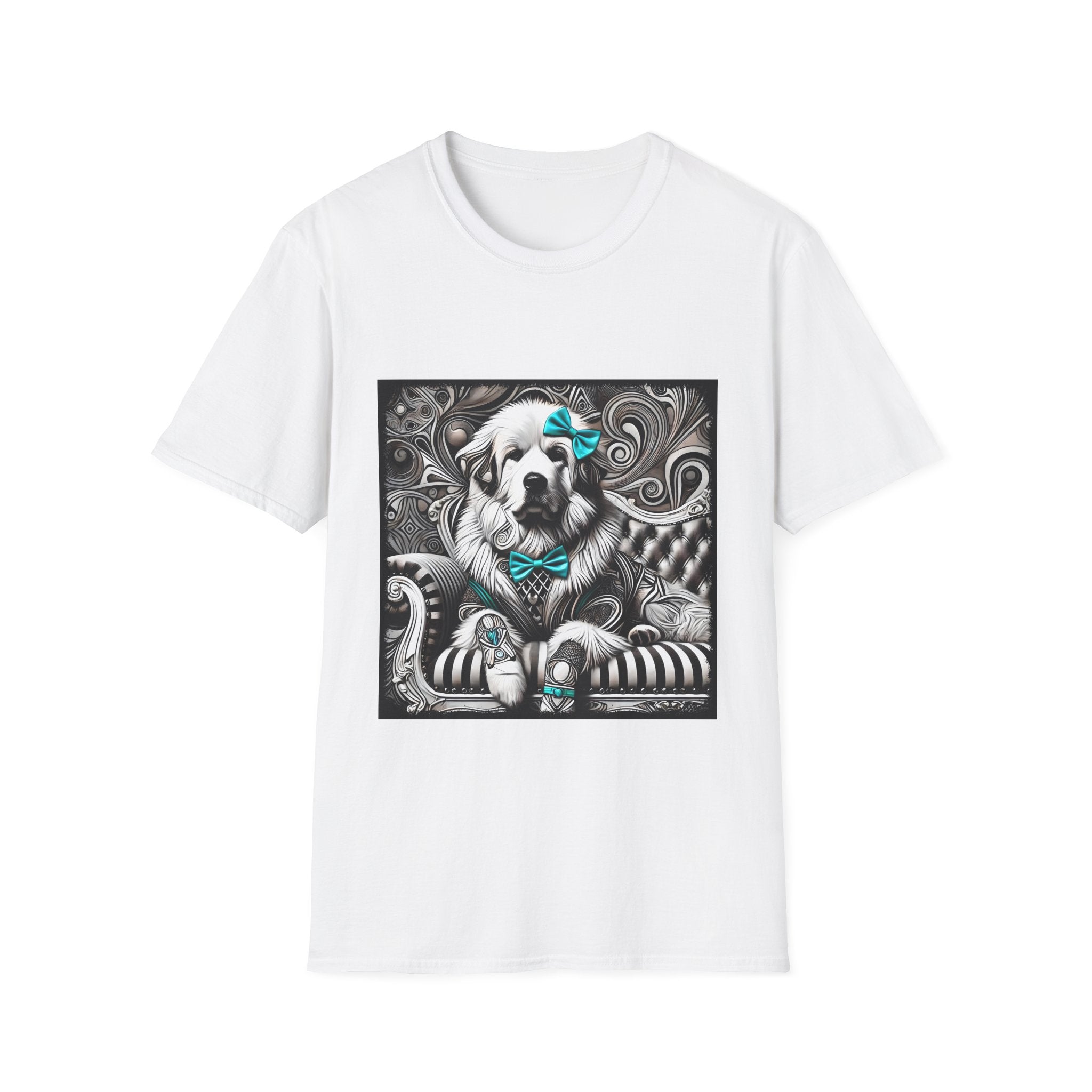 Great Pyrenees B&W Turquoise Bow | Unisex Dog T-Shirt