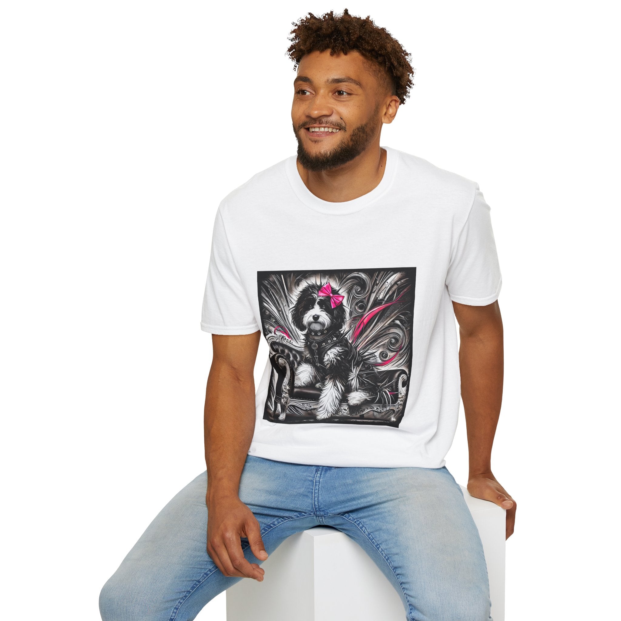 Bernedoodle B&W Pink Bold Rocker | Unisex Dog T-Shirt