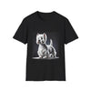 Black dog t-shirt featuring a Westie standing proud on a platform against a dramatic dark backdrop.
