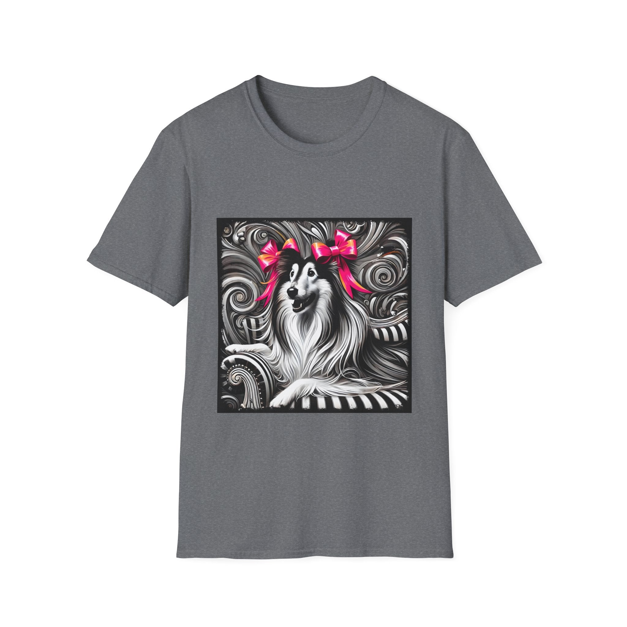 Collie B&W Pink Bow | Unisex Dog T-Shirt