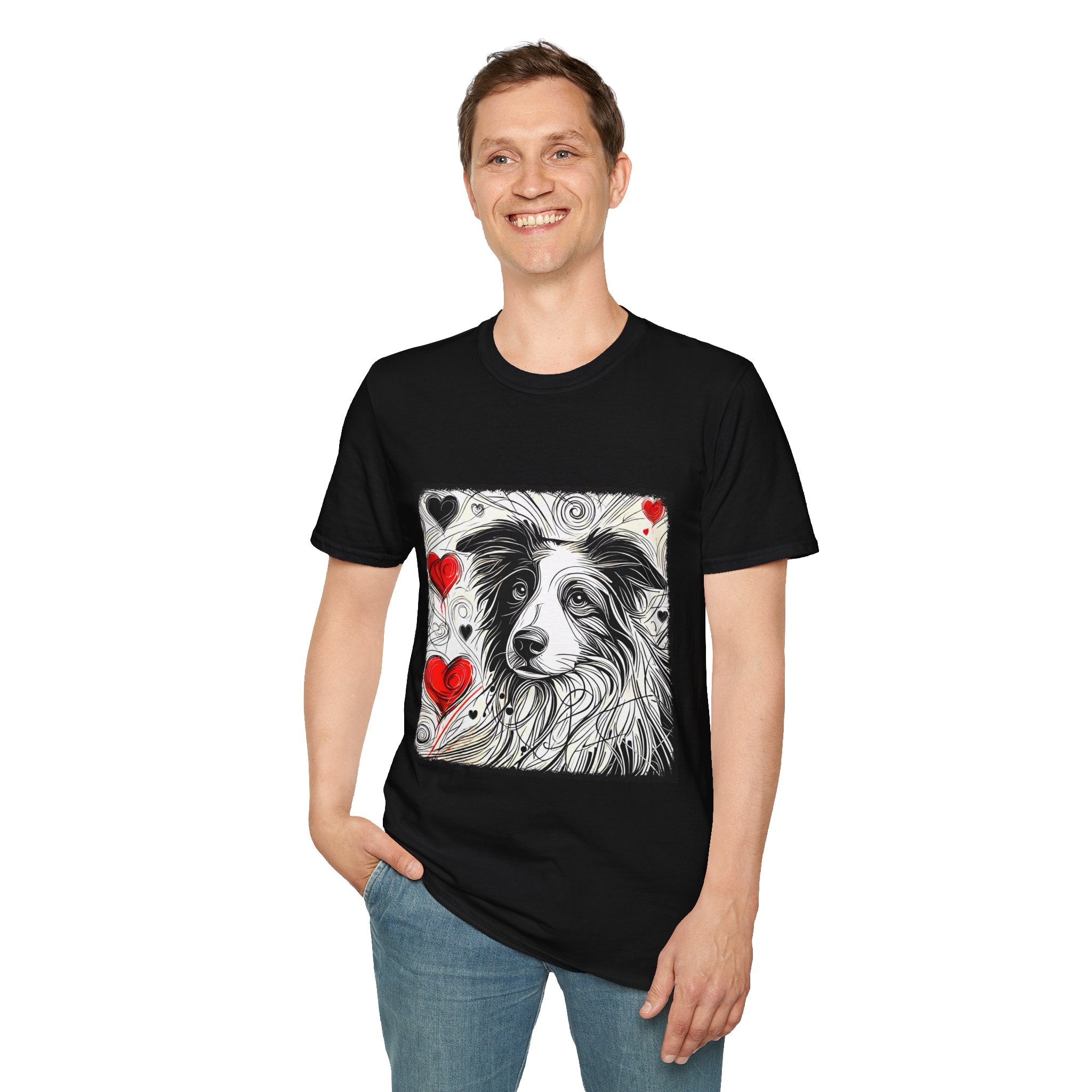 Border Collie Bold Heart Sketch | Unisex Dog T-Shirt