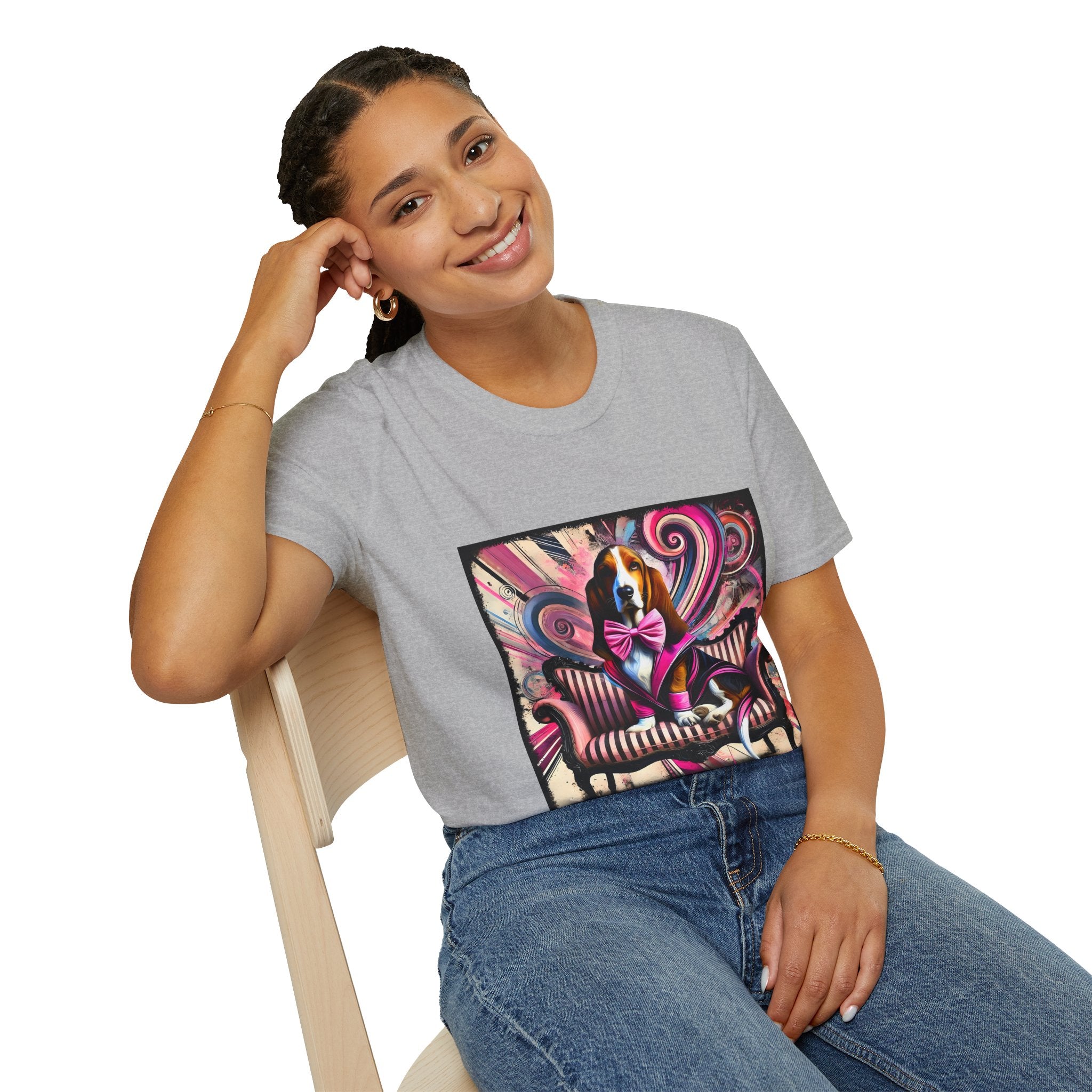 Basset Hound Pink Swirl Bold | Unisex Dog T-Shirt