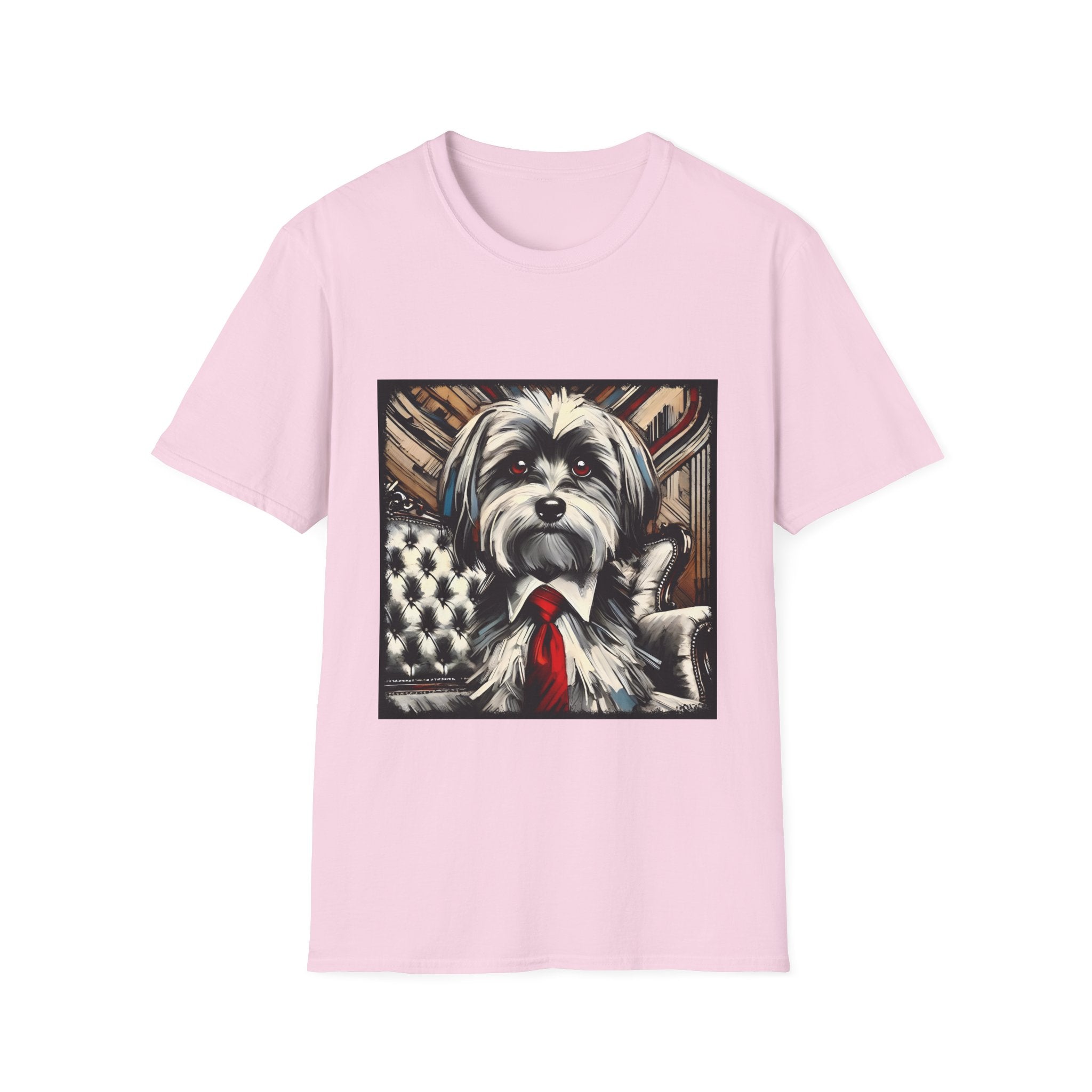 Stylish Havanese Dog T-Shirt – B&W Red Tie Print