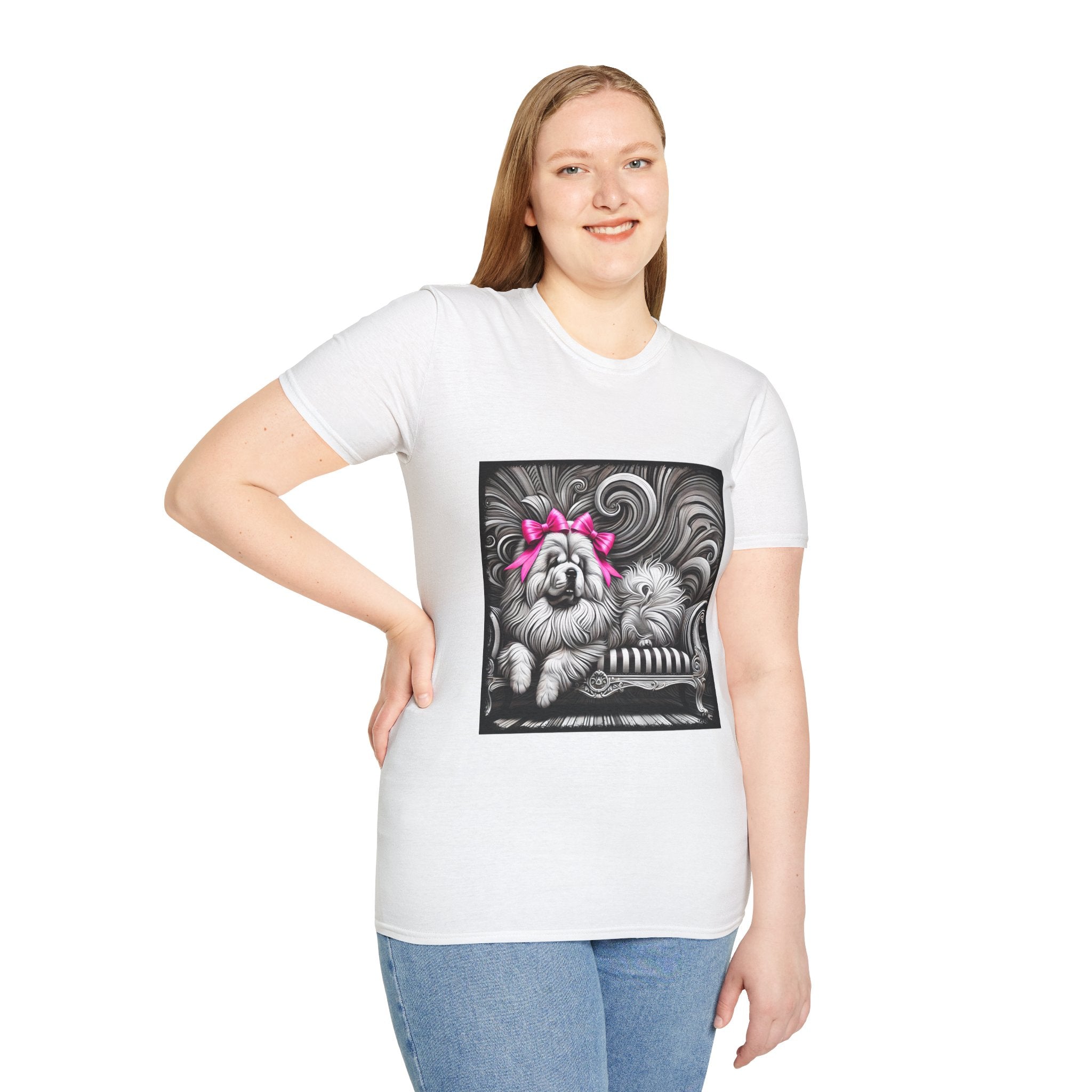 Chow Chow B&W Pink Bow | Unisex Dog T-Shirt