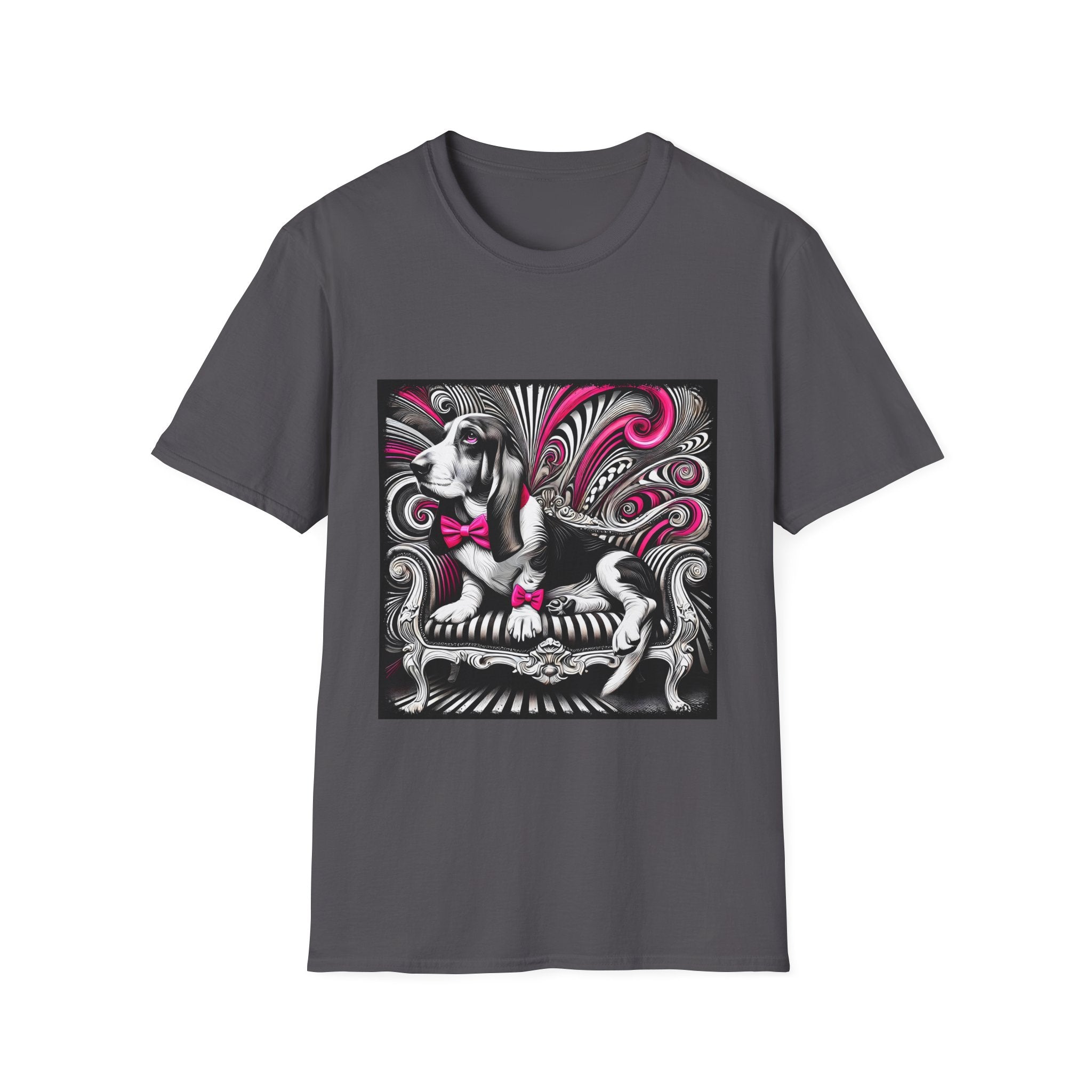 Basset Hound B&W Pink Bow Bold | Unisex Dog T-Shirt