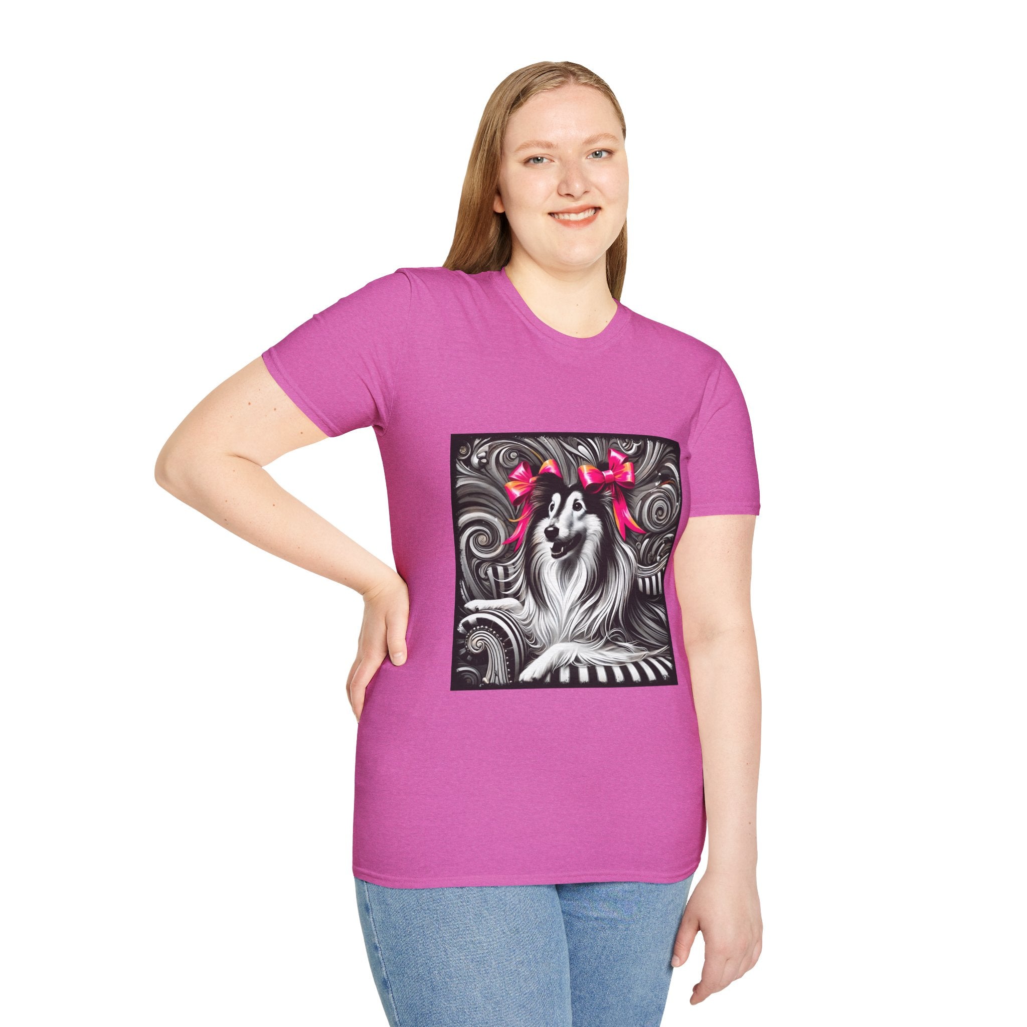 Collie B&W Pink Bow | Unisex Dog T-Shirt