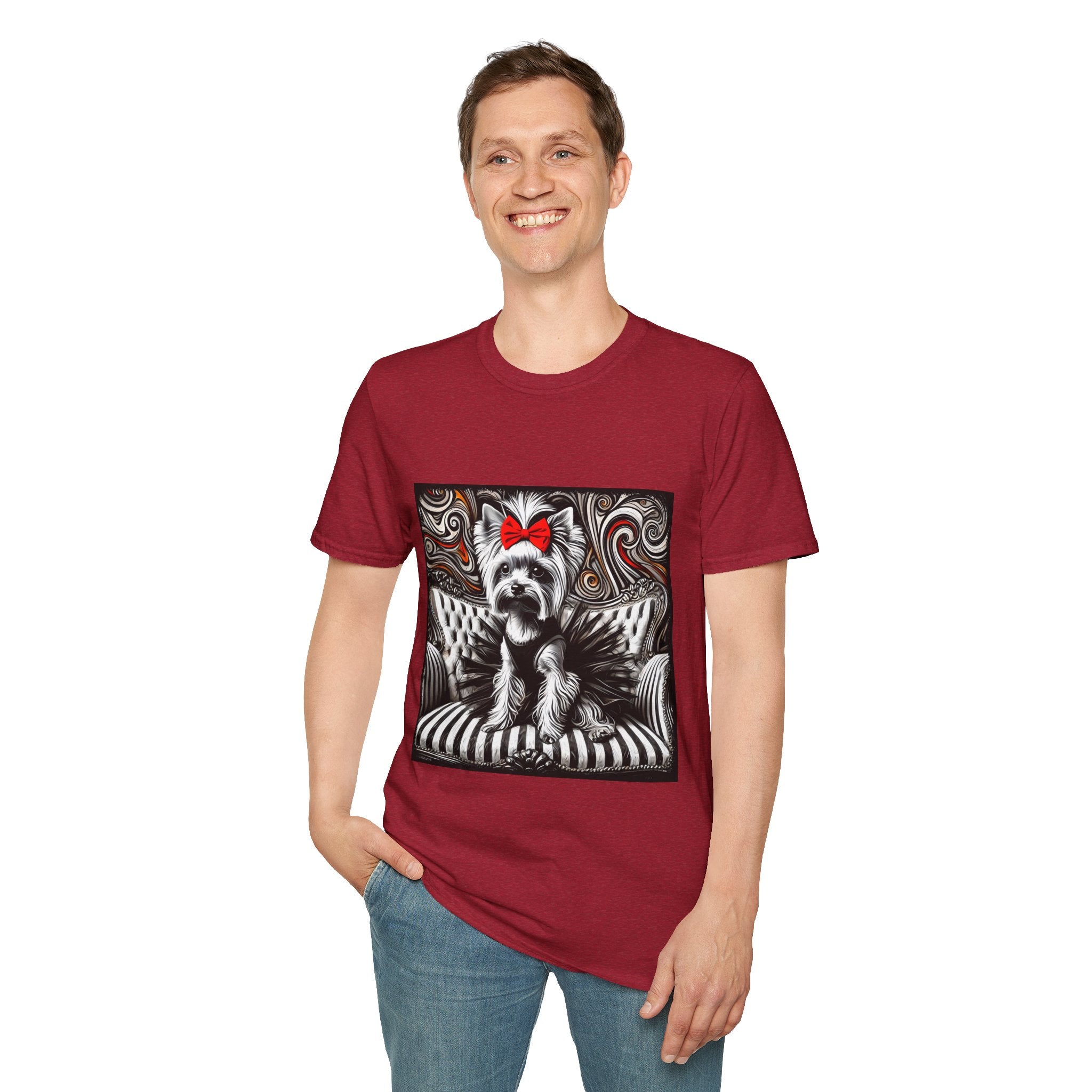 Yorkshire Terrier B&W Red Bow Bold | Unisex Dog T-Shirt