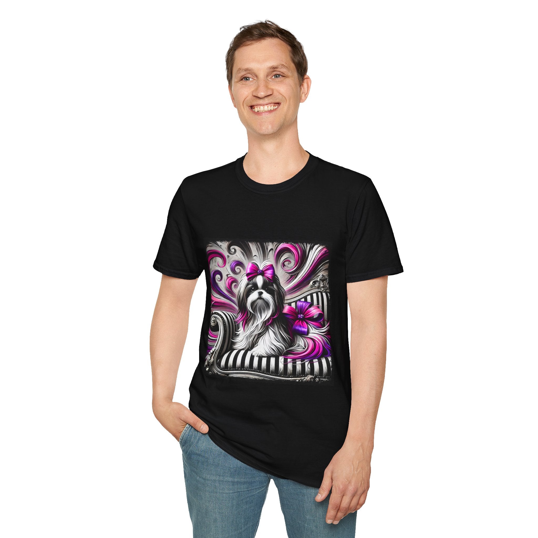 Shih Tzu B&W Pink Bow | Unisex Dog T-Shirt