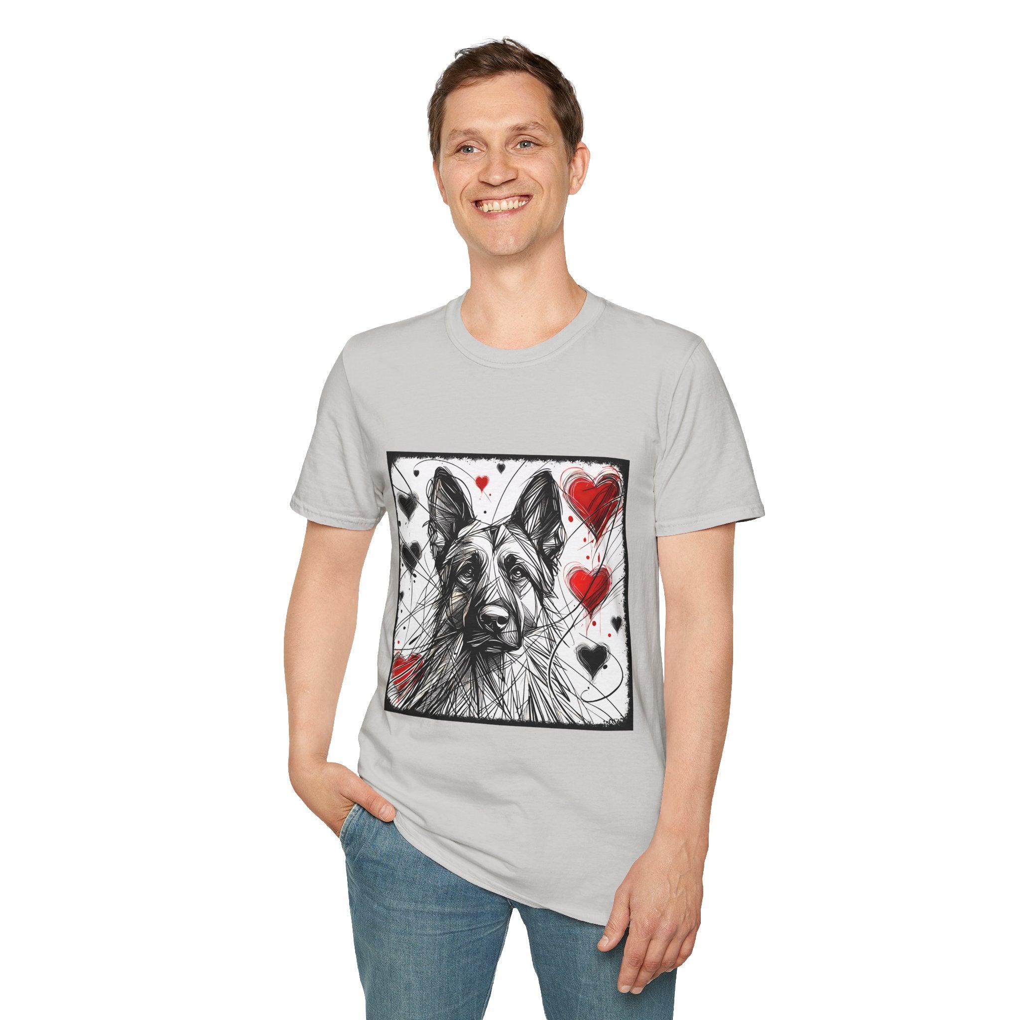 German Shepherd Big Heart Sketch | Unisex Dog T-Shirt