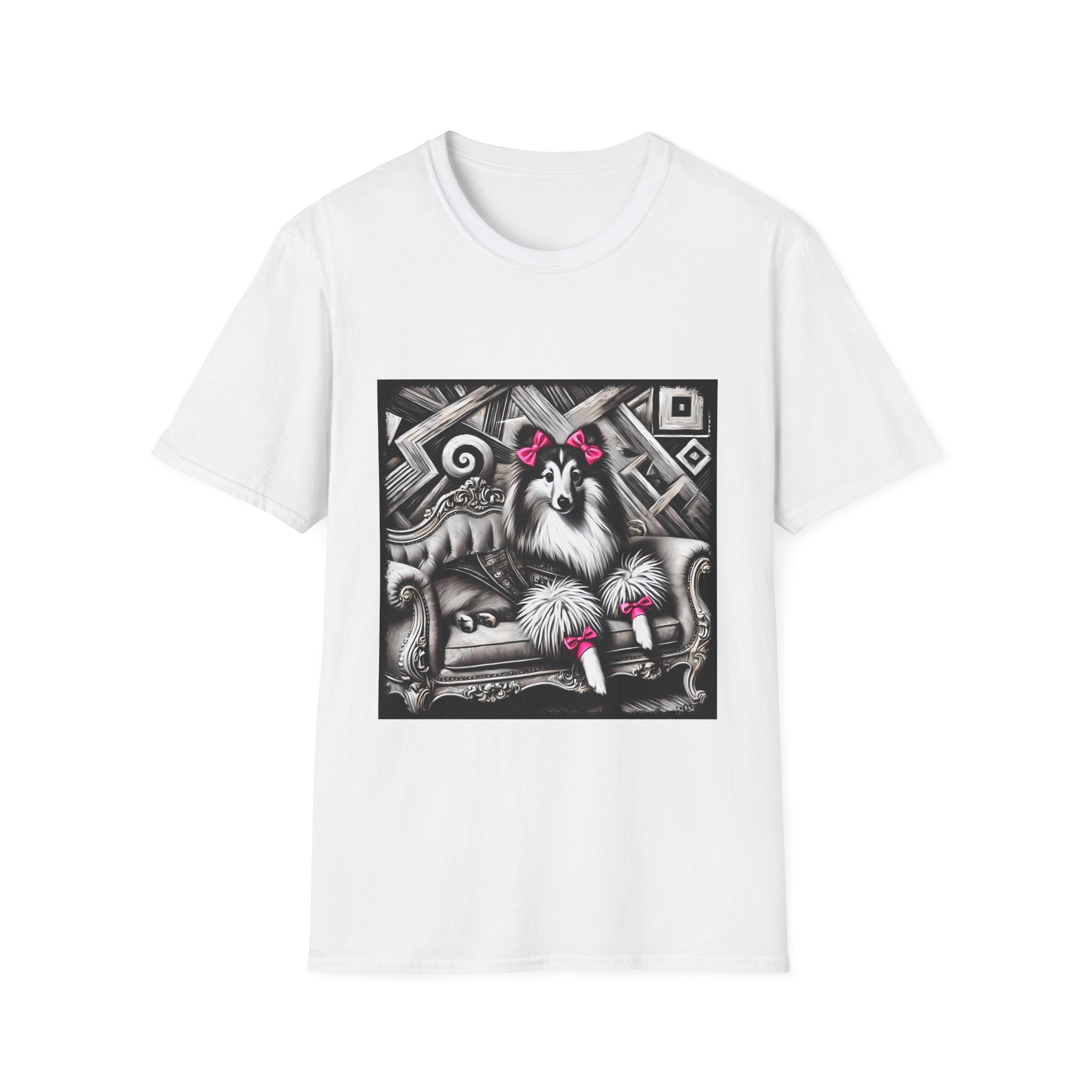 Shetland Sheepdog B&W Pink Bows | Unisex Dog T-Shirt