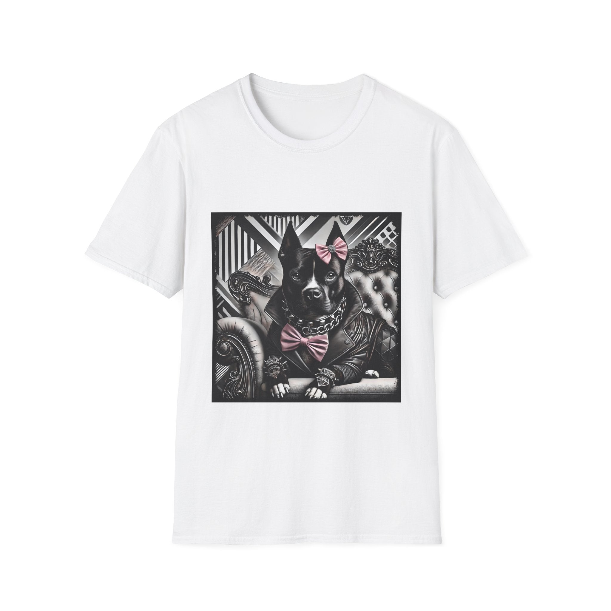 American Pit Bull Terrier B&W Pink Bow Rocker | Unisex Dog T-Shirt