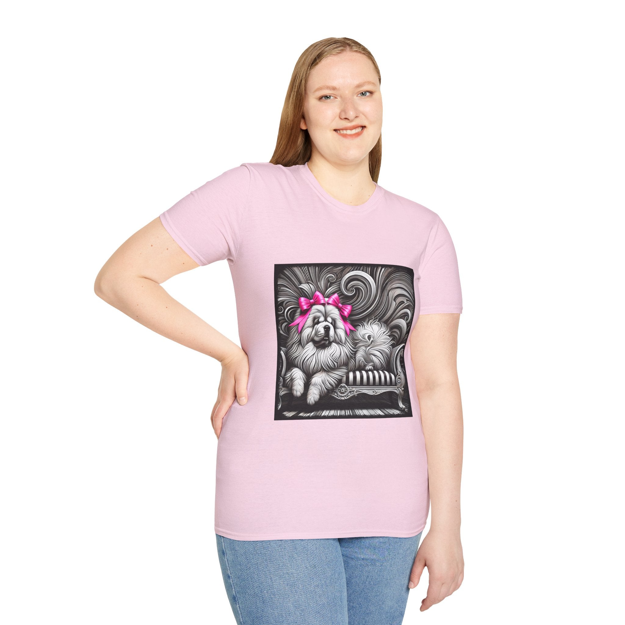 Chow Chow B&W Pink Bow | Unisex Dog T-Shirt