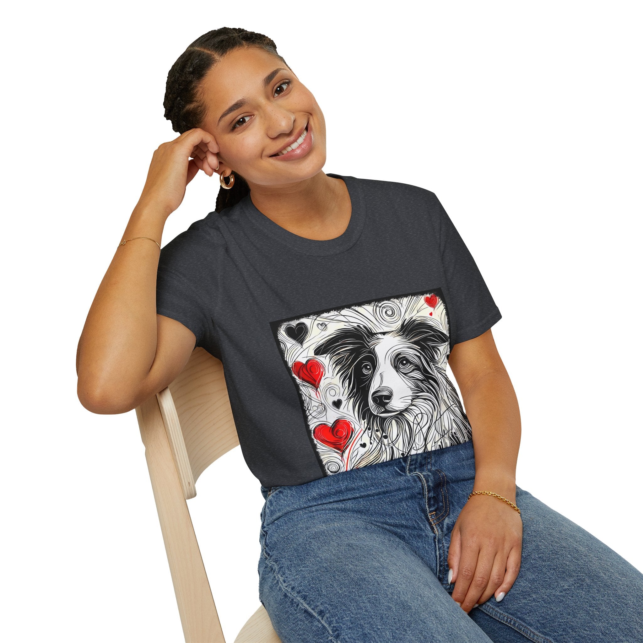 Border Collie Bold Heart Sketch | Unisex Dog T-Shirt