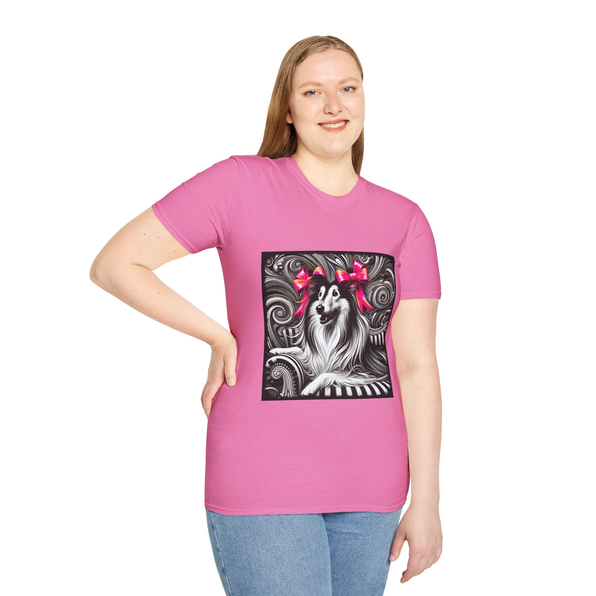 Collie B&W Pink Bow | Unisex Dog T-Shirt