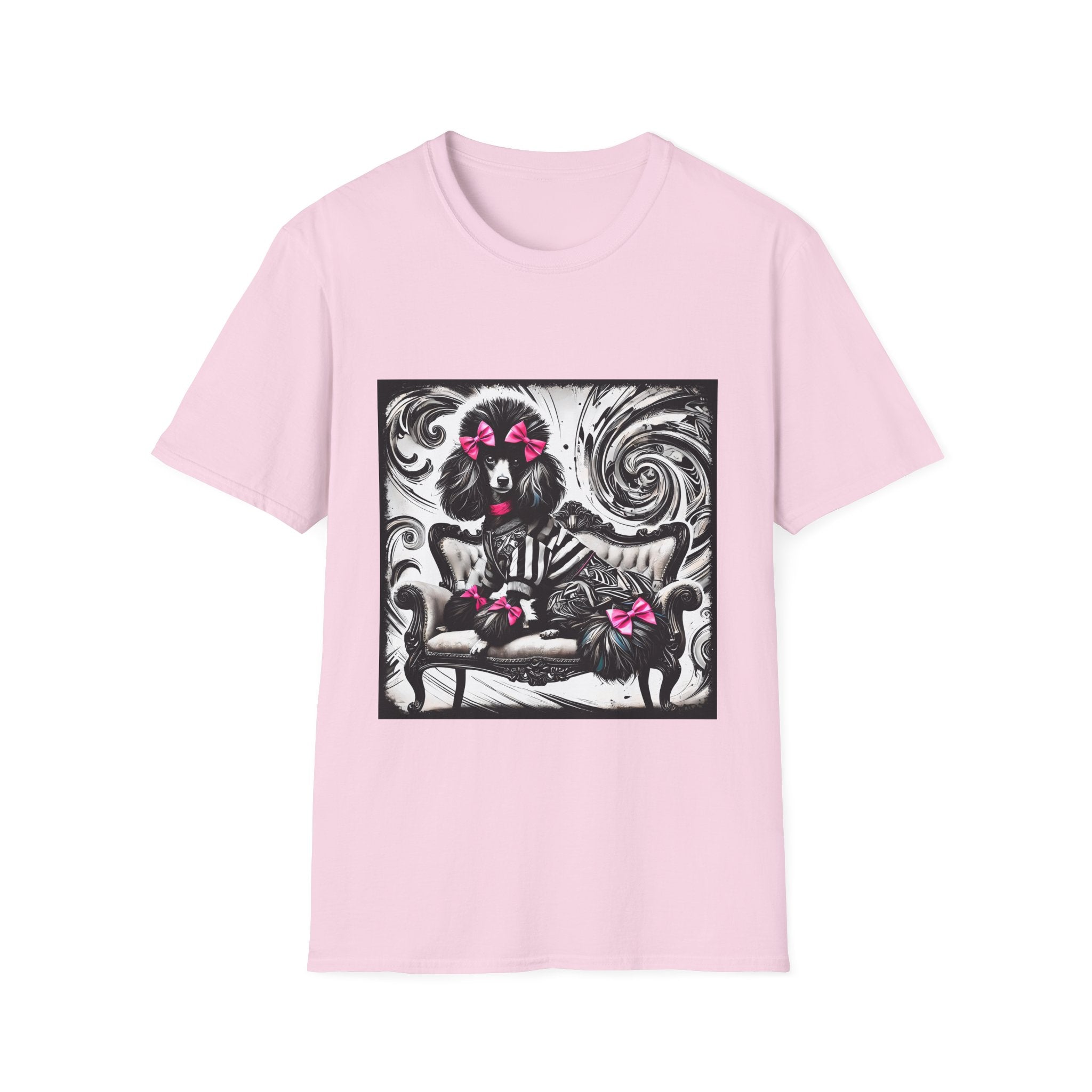 Poodle B&W Pink Bow Rocker | Unisex Dog T-Shirt