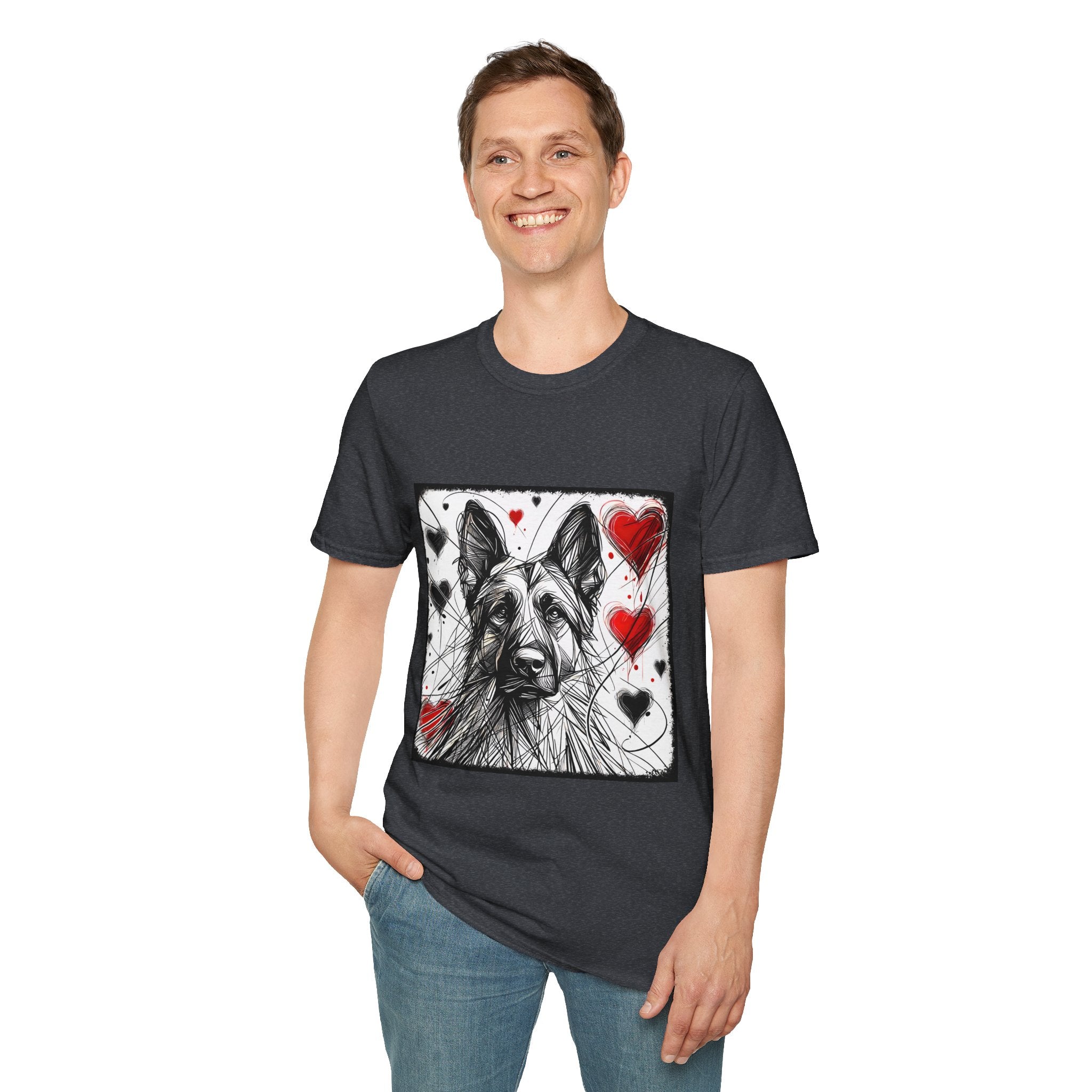 German Shepherd Big Heart Sketch | Unisex Dog T-Shirt