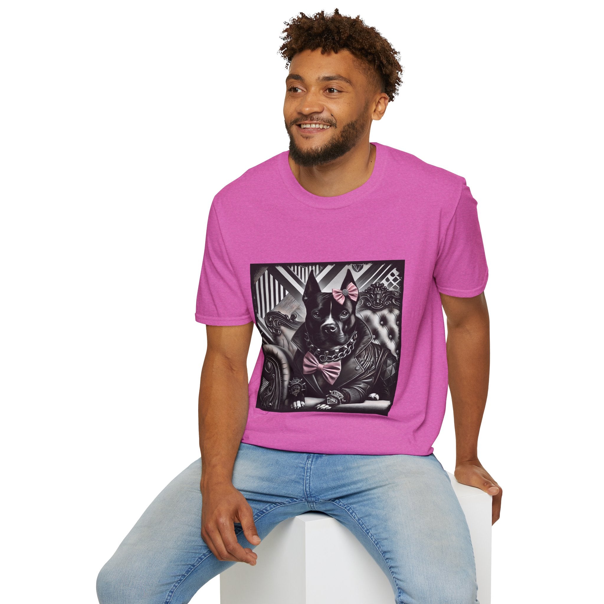 American Pit Bull Terrier B&W Pink Bow Rocker | Unisex Dog T-Shirt