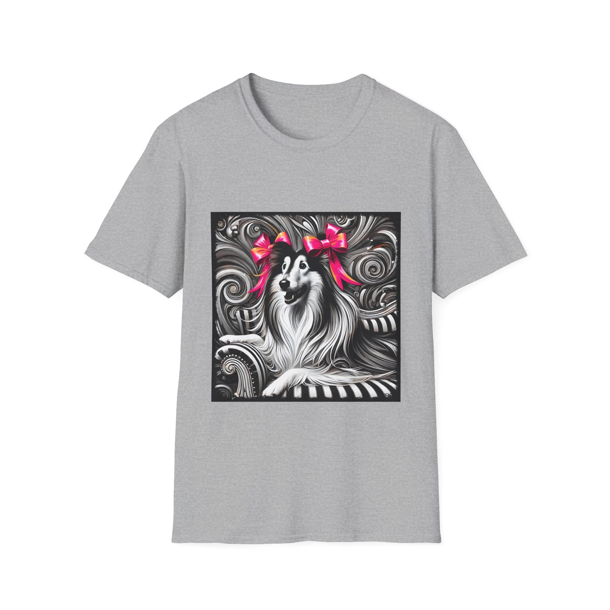 Collie B&W Pink Bow | Unisex Dog T-Shirt
