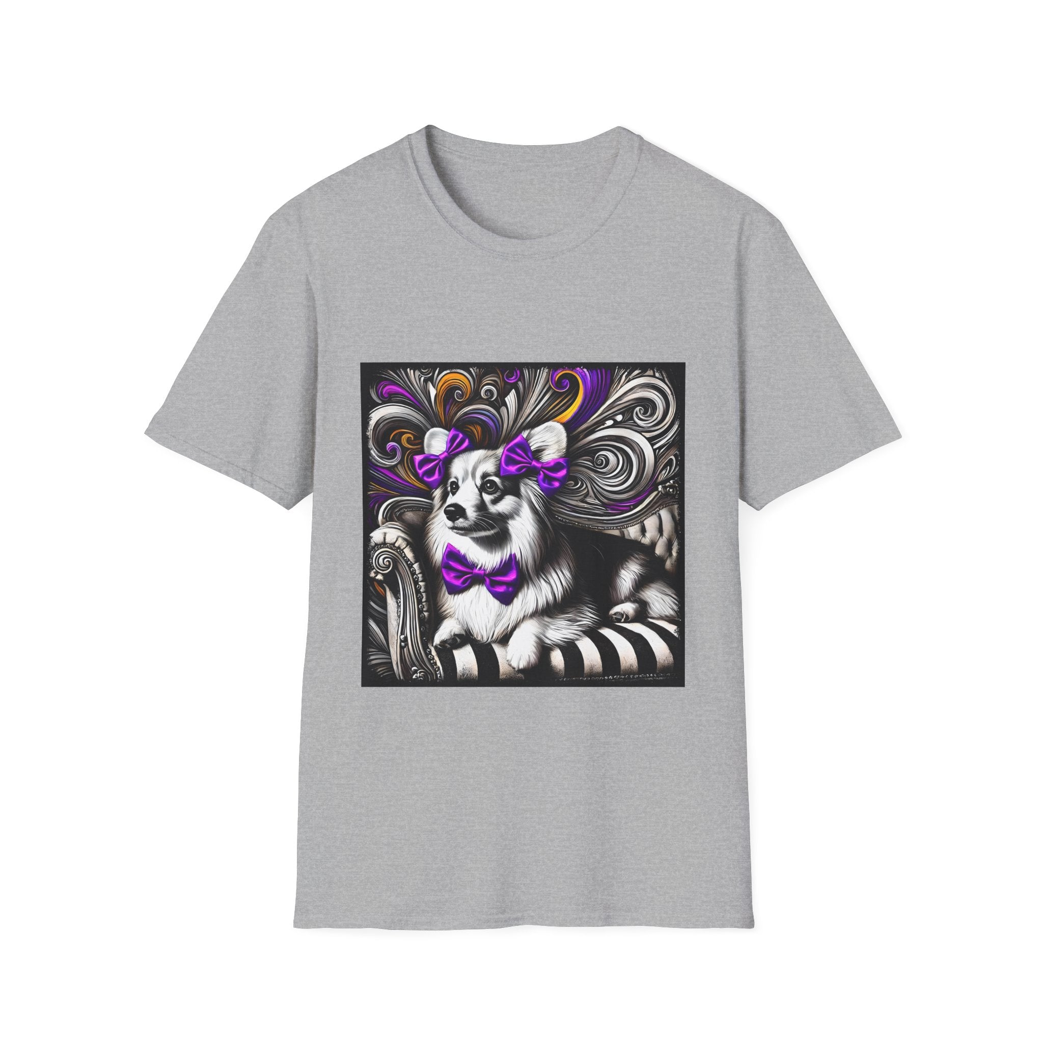 Pembroke Welsh Corgi B&W Purple Bow | Unisex Dog T-Shirt
