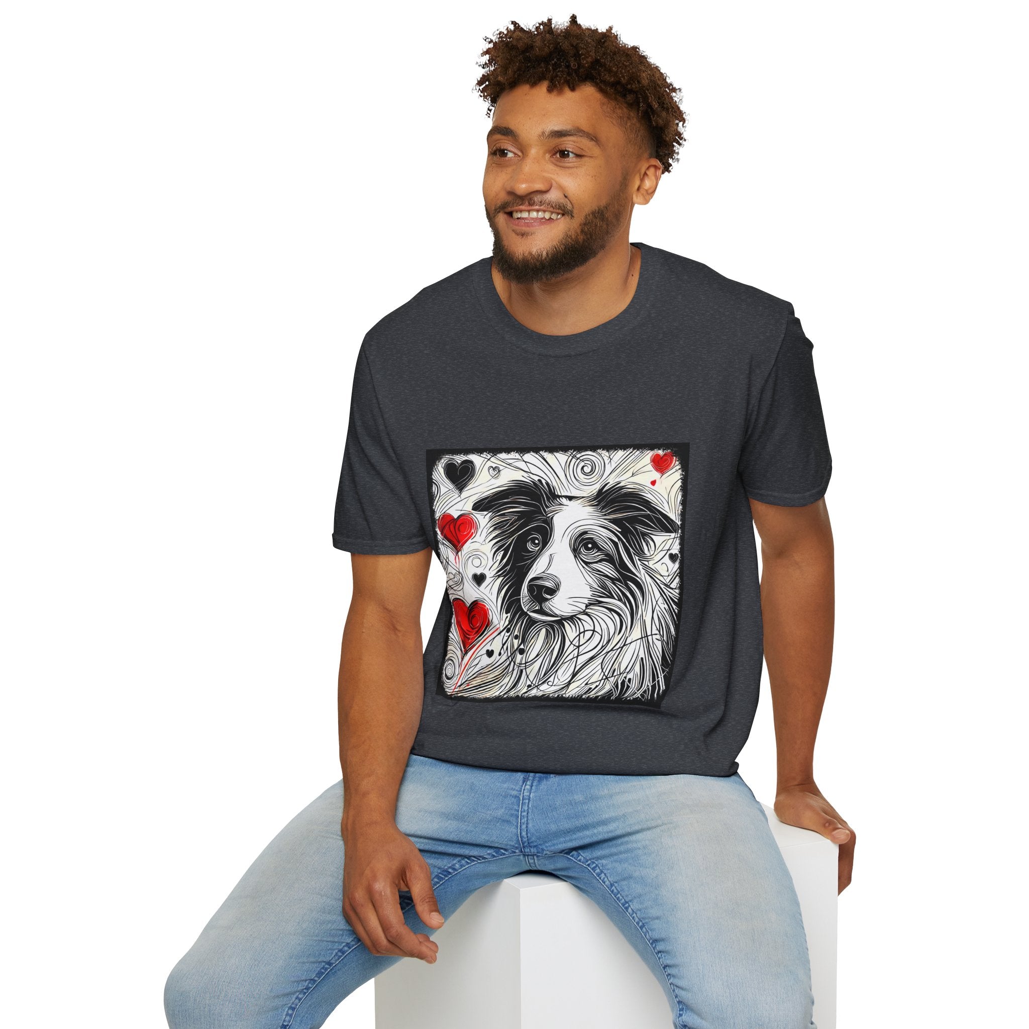 Border Collie Bold Heart Sketch | Unisex Dog T-Shirt