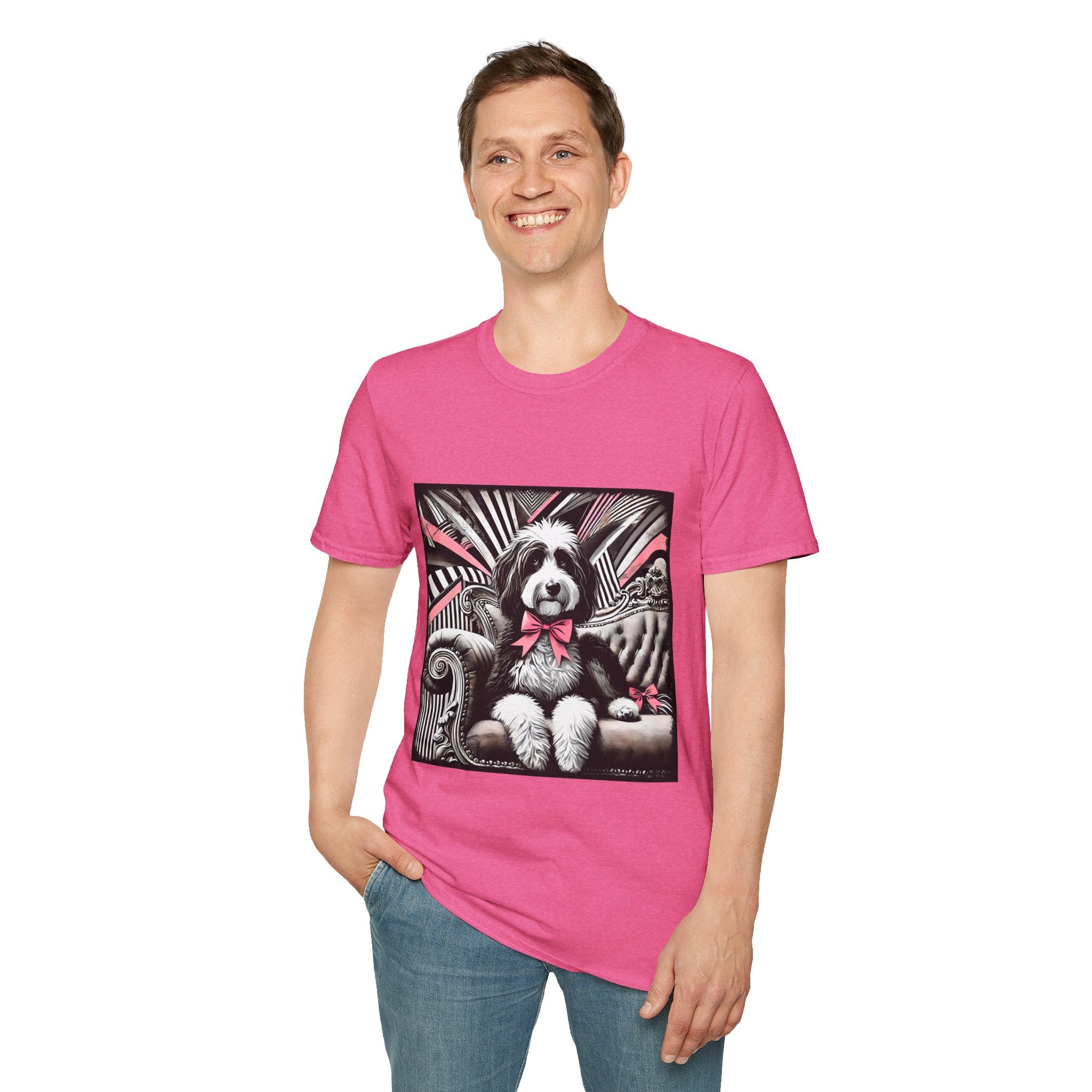 Bernedoodle B&W Pink Bow| Unisex Dog T-Shirt
