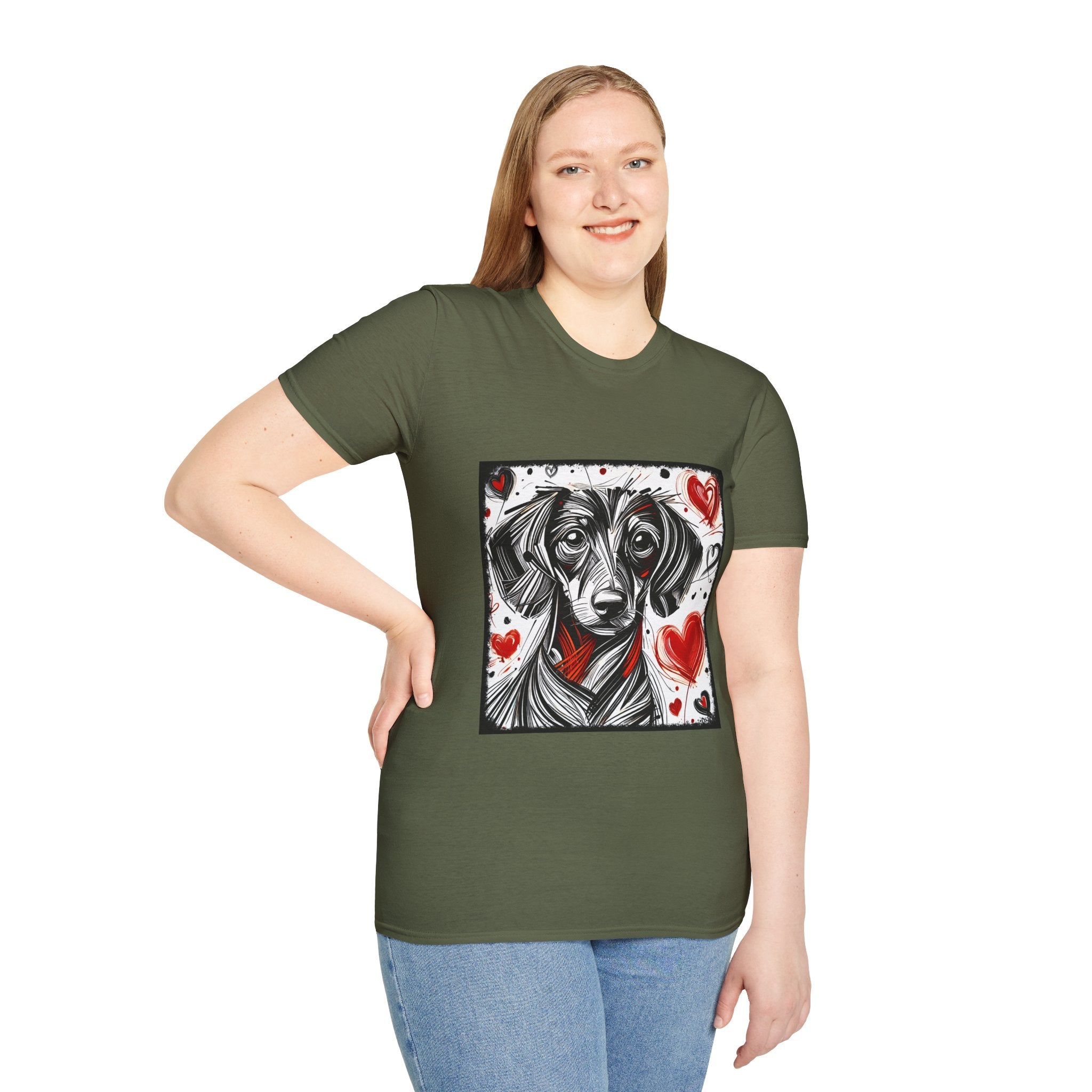 Dachshund Bold Heart Sketch | Unisex Dog T-Shirt