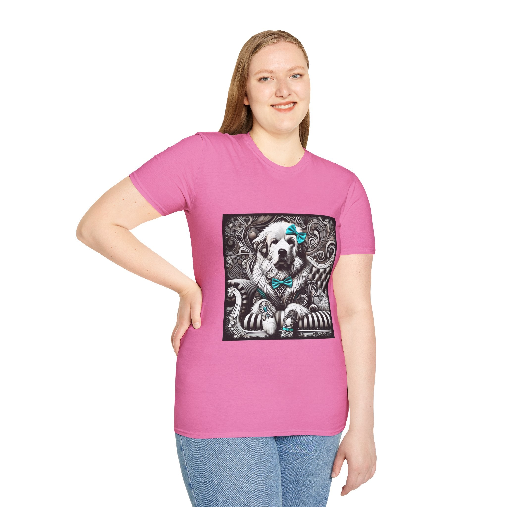 Great Pyrenees B&W Turquoise Bow | Unisex Dog T-Shirt