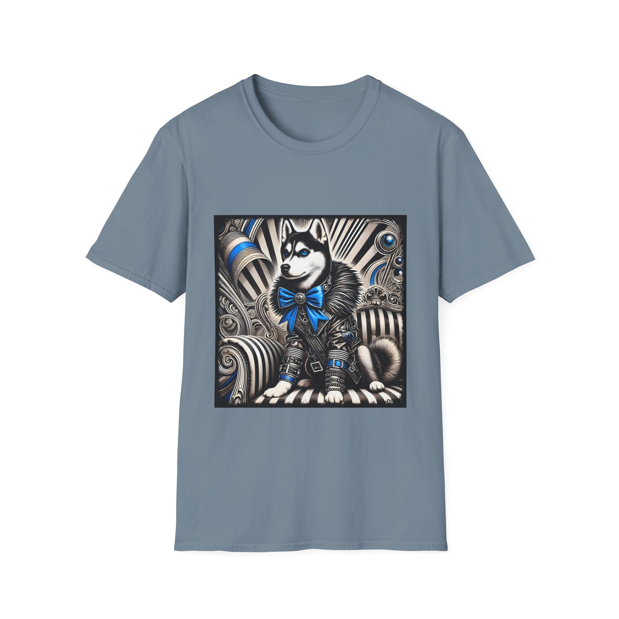 Siberian Husky B&W Blue Bow | Unisex Dog T-Shirt