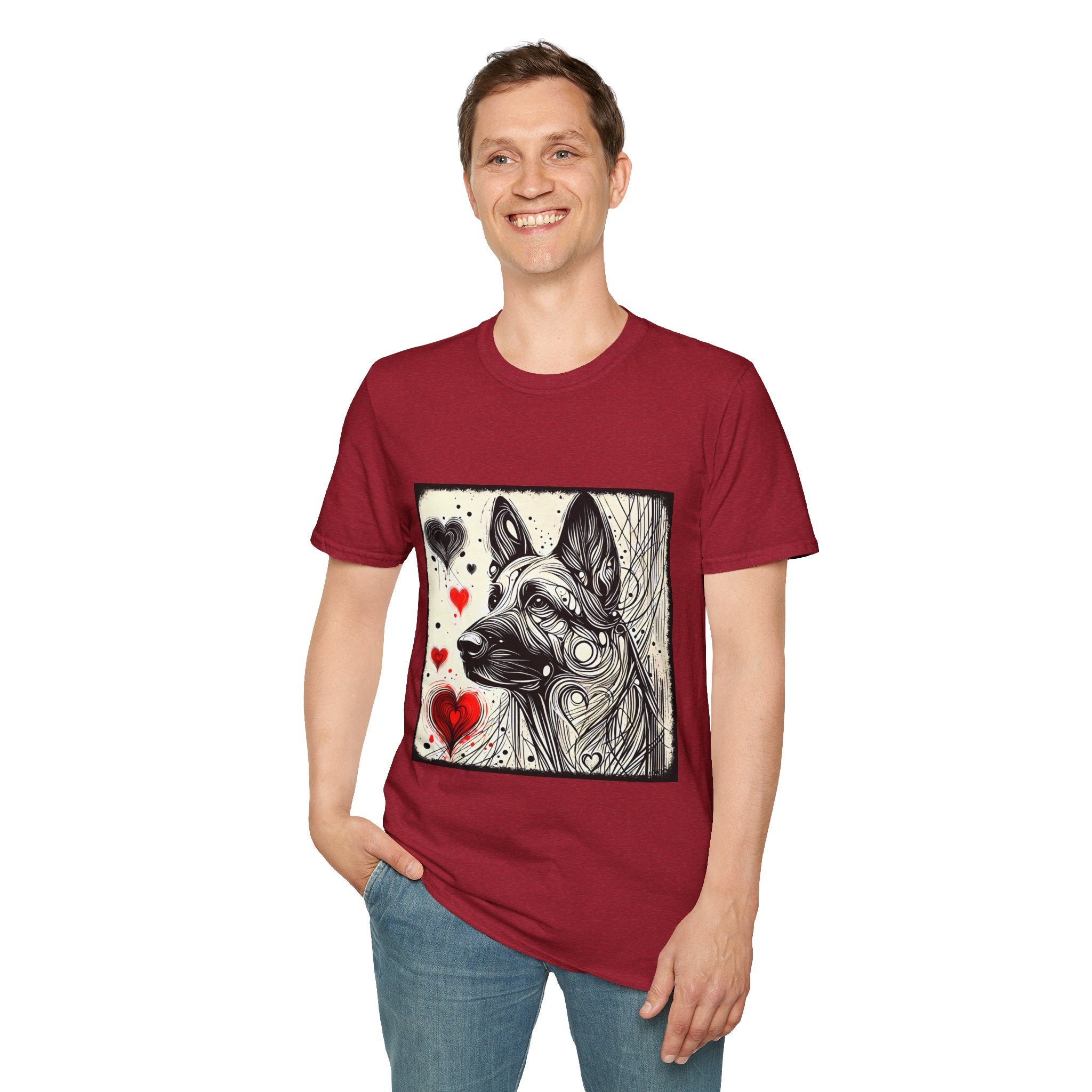 German Shepherd Bold Heart Sketch | Unisex Dog T-Shirt