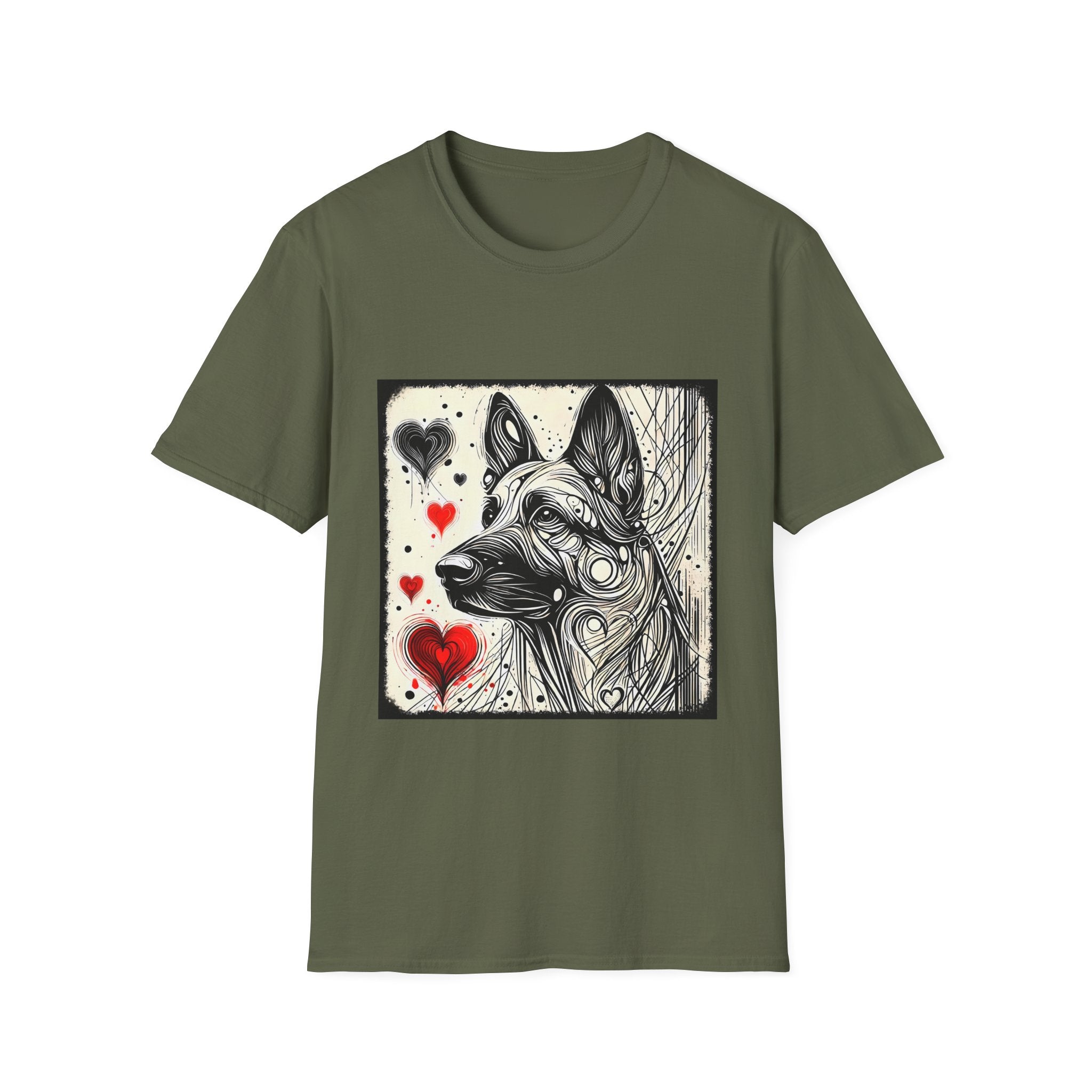 German Shepherd Bold Heart Sketch | Unisex Dog T-Shirt