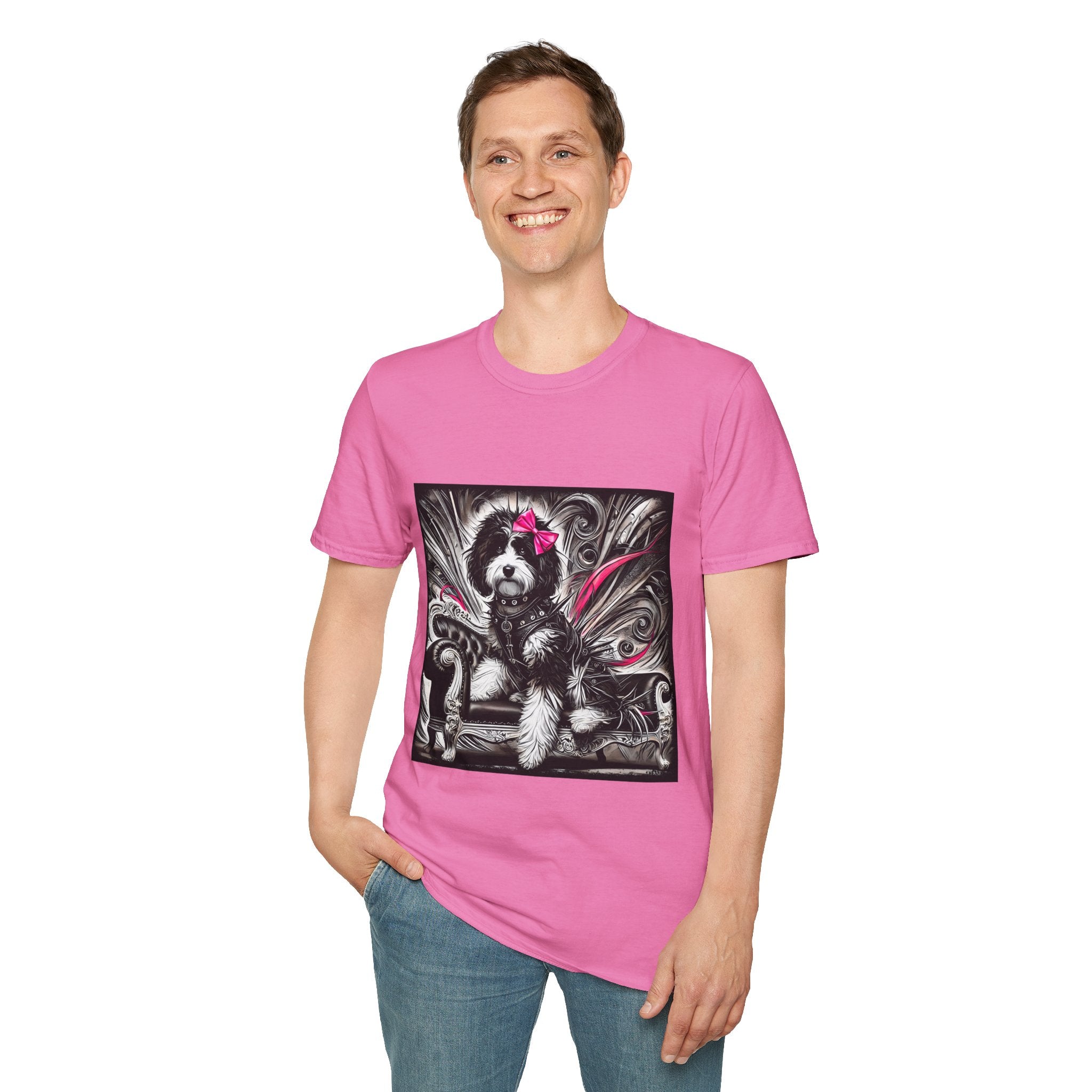 Bernedoodle B&W Pink Bold Rocker | Unisex Dog T-Shirt