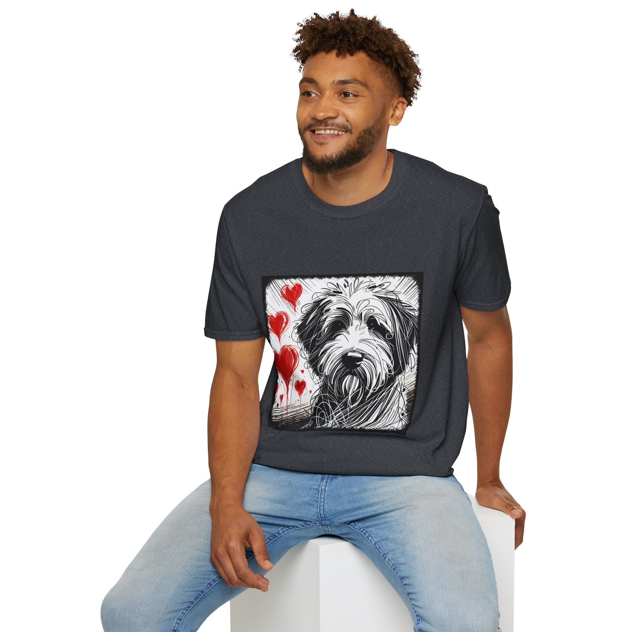 Sheepadoodle Bold Heart Sketch | Unisex Dog T-Shirt