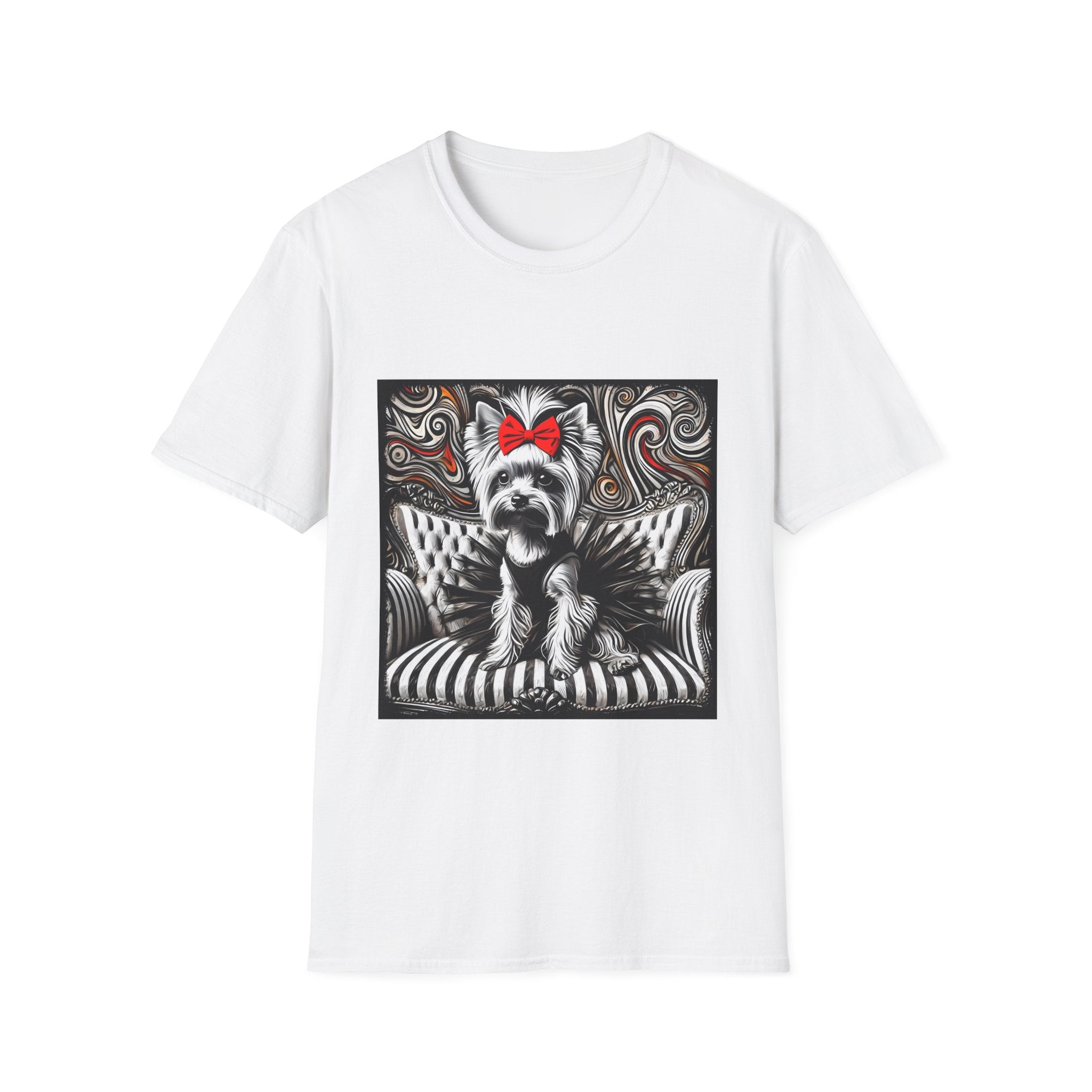 Yorkshire Terrier B&W Red Bow Bold | Unisex Dog T-Shirt