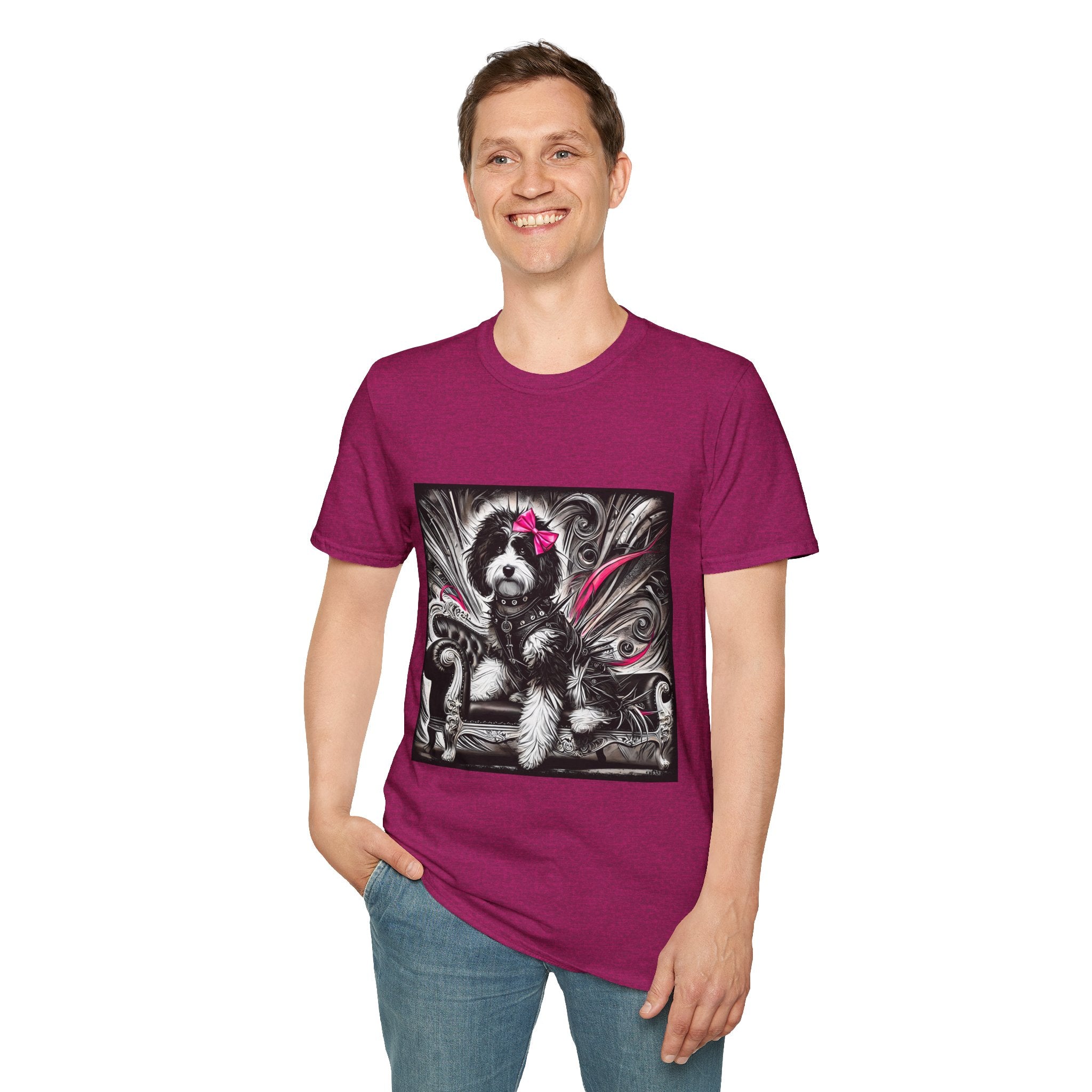 Bernedoodle B&W Pink Bold Rocker | Unisex Dog T-Shirt