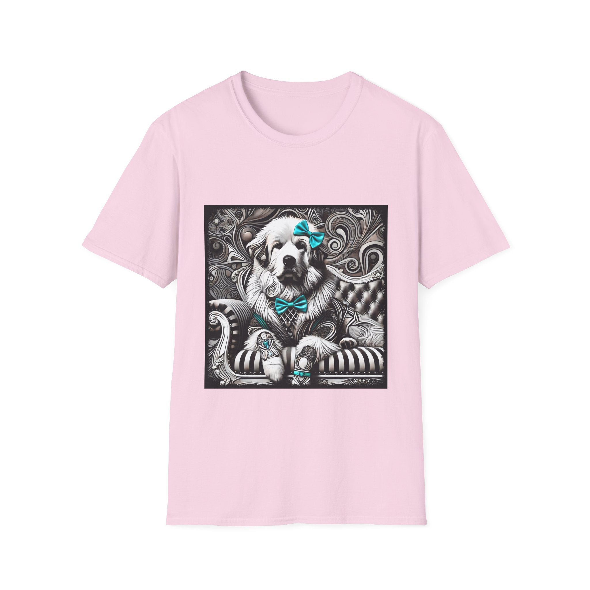 Great Pyrenees B&W Turquoise Bow | Unisex Dog T-Shirt