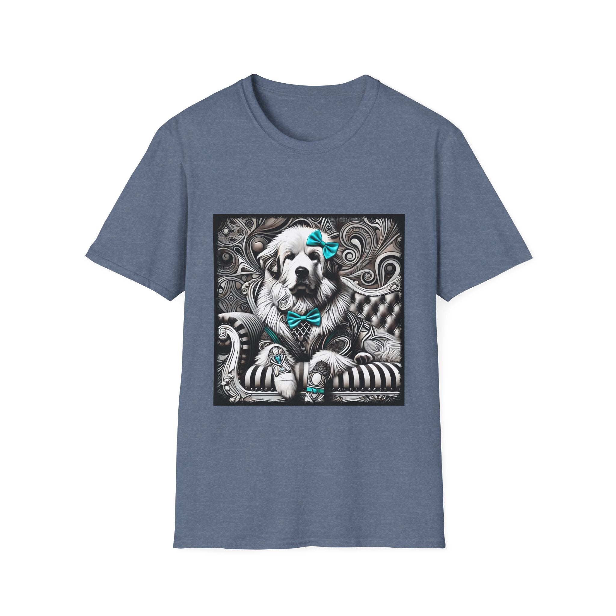 Great Pyrenees B&W Turquoise Bow | Unisex Dog T-Shirt