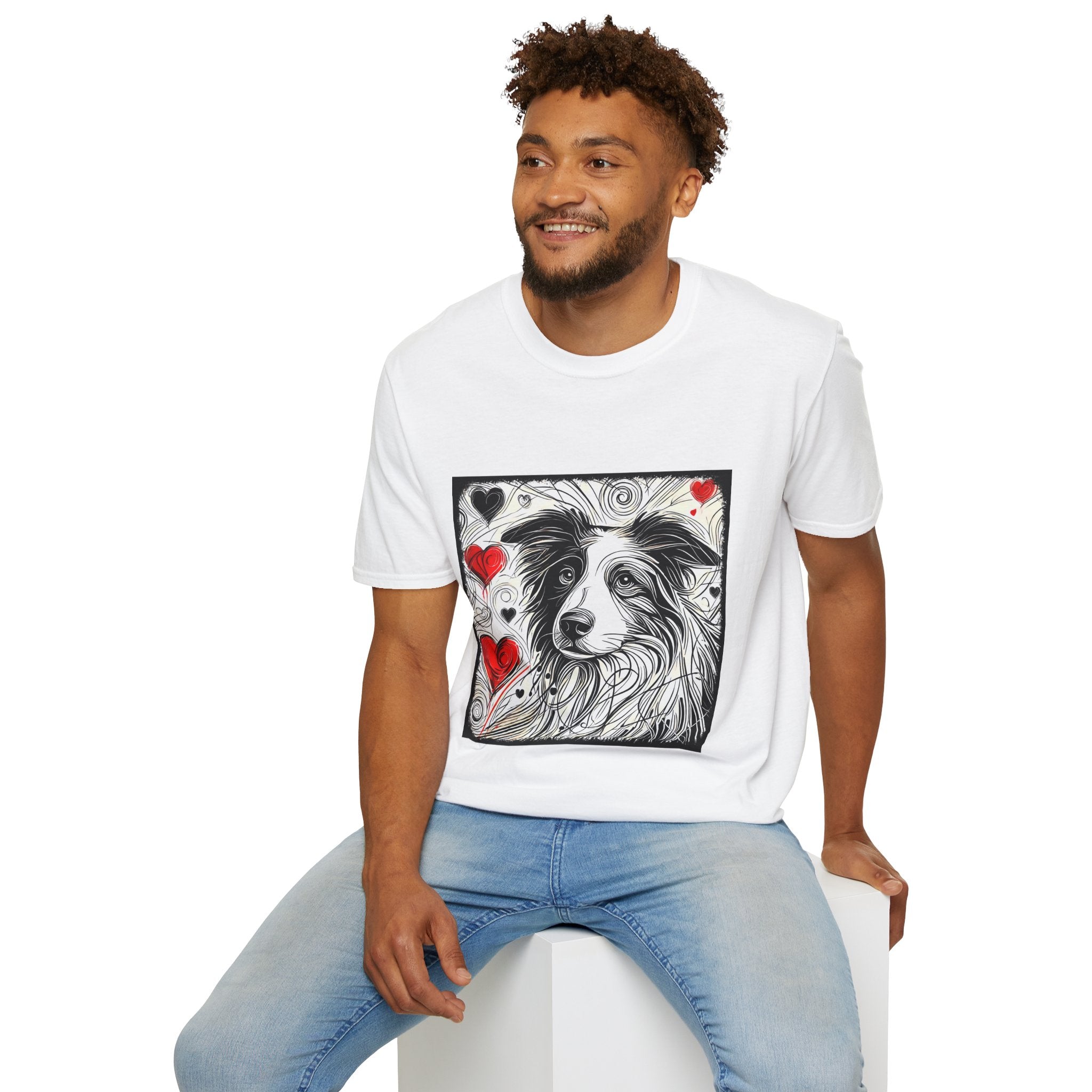 Border Collie Bold Heart Sketch | Unisex Dog T-Shirt