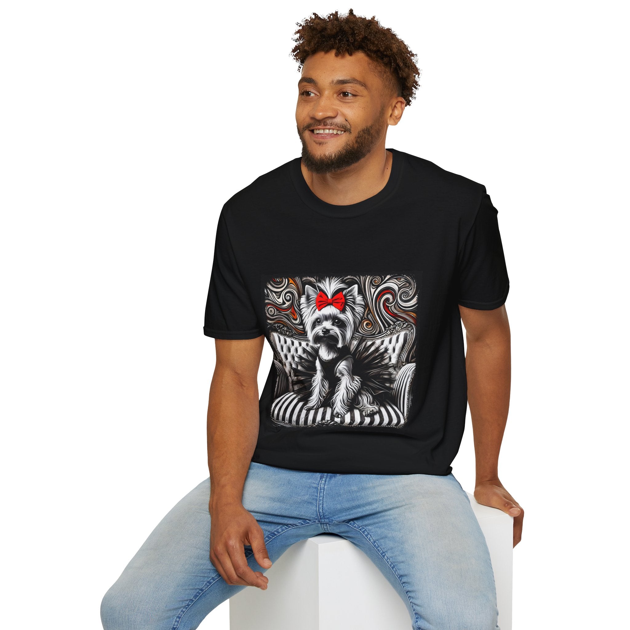 Yorkshire Terrier B&W Red Bow Bold | Unisex Dog T-Shirt