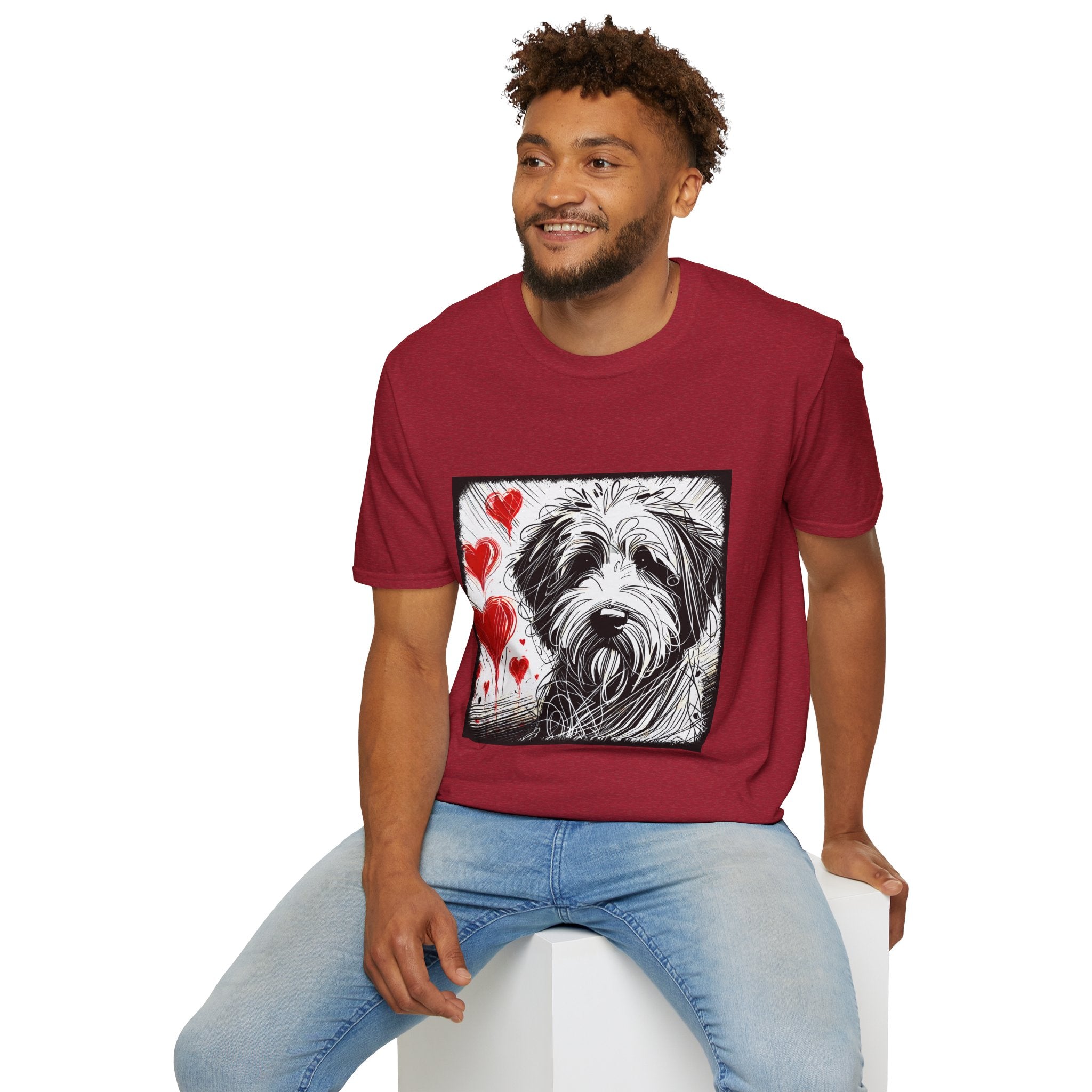 Sheepadoodle Bold Heart Sketch | Unisex Dog T-Shirt
