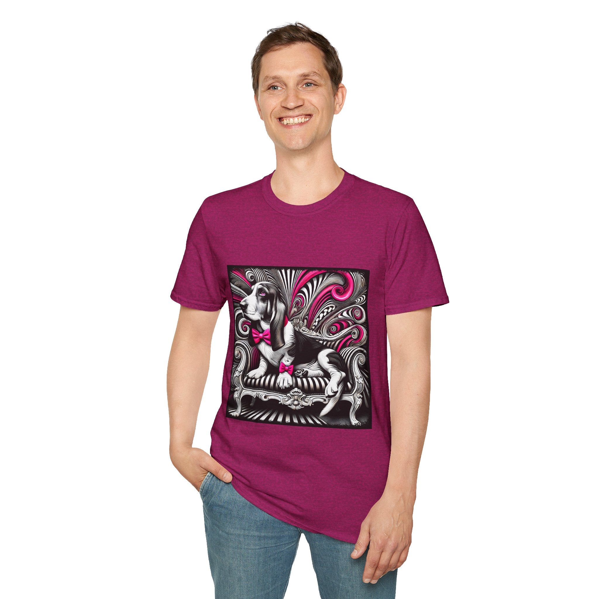 Basset Hound B&W Pink Bow Bold | Unisex Dog T-Shirt
