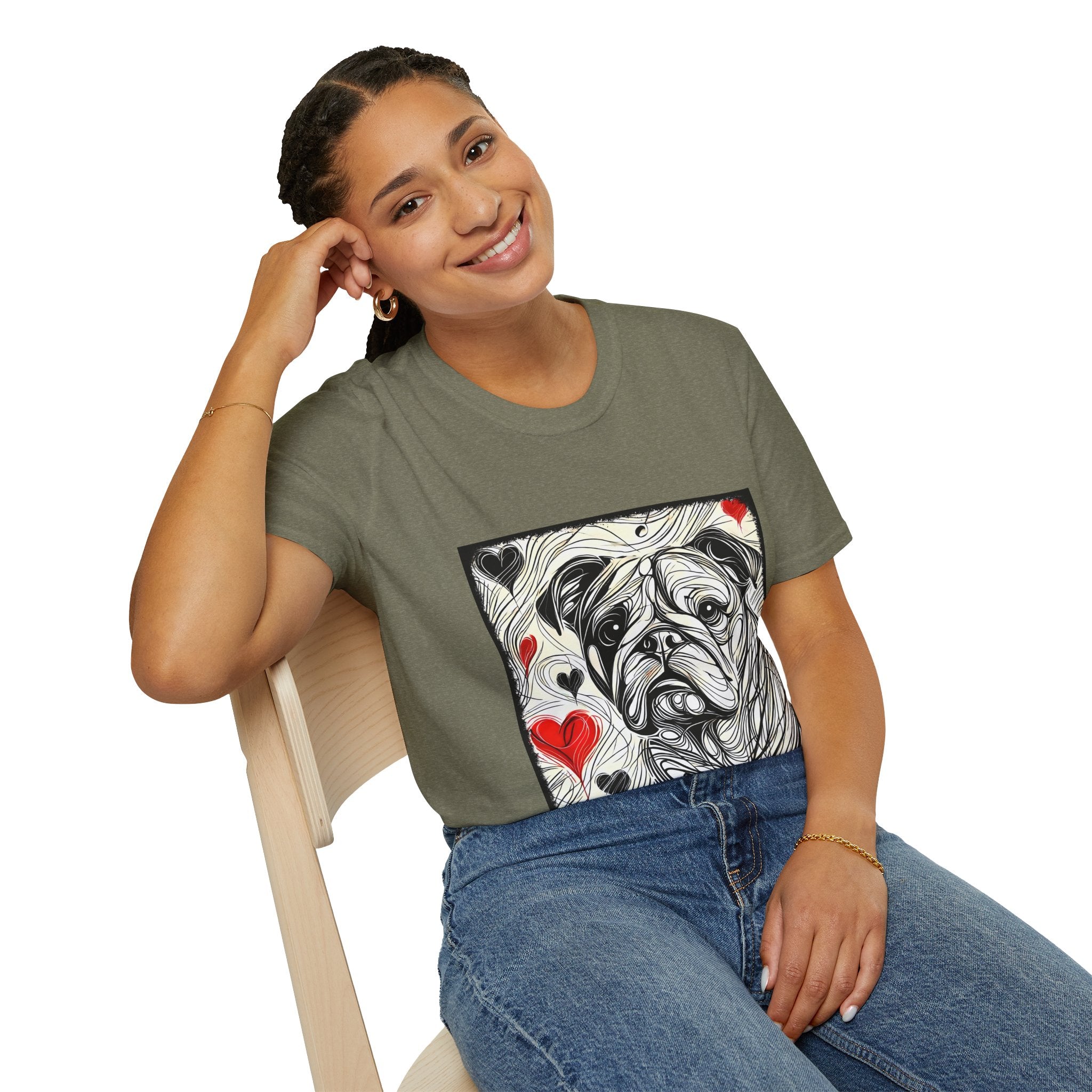 Bulldog Bold Heart Sketch | Unisex Dog T-Shirt