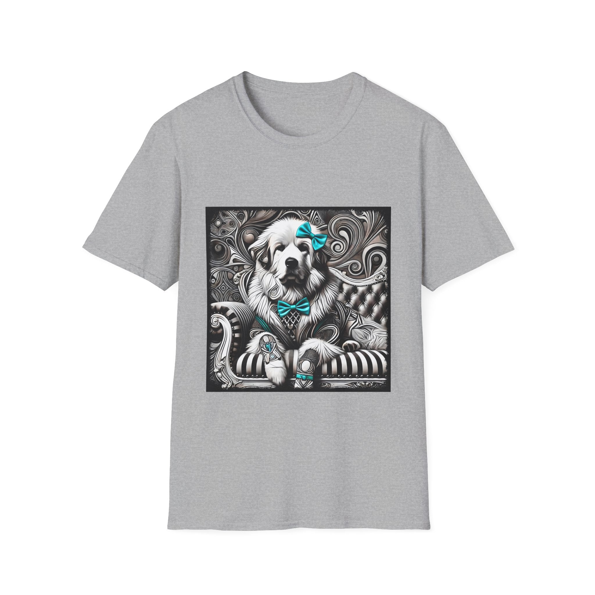 Great Pyrenees B&W Turquoise Bow | Unisex Dog T-Shirt