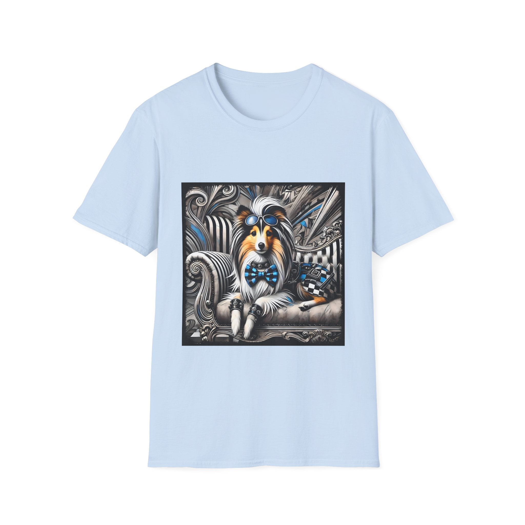 Shetland Sheepdog Blue Checkered Rocker | Unisex Dog T-Shirt