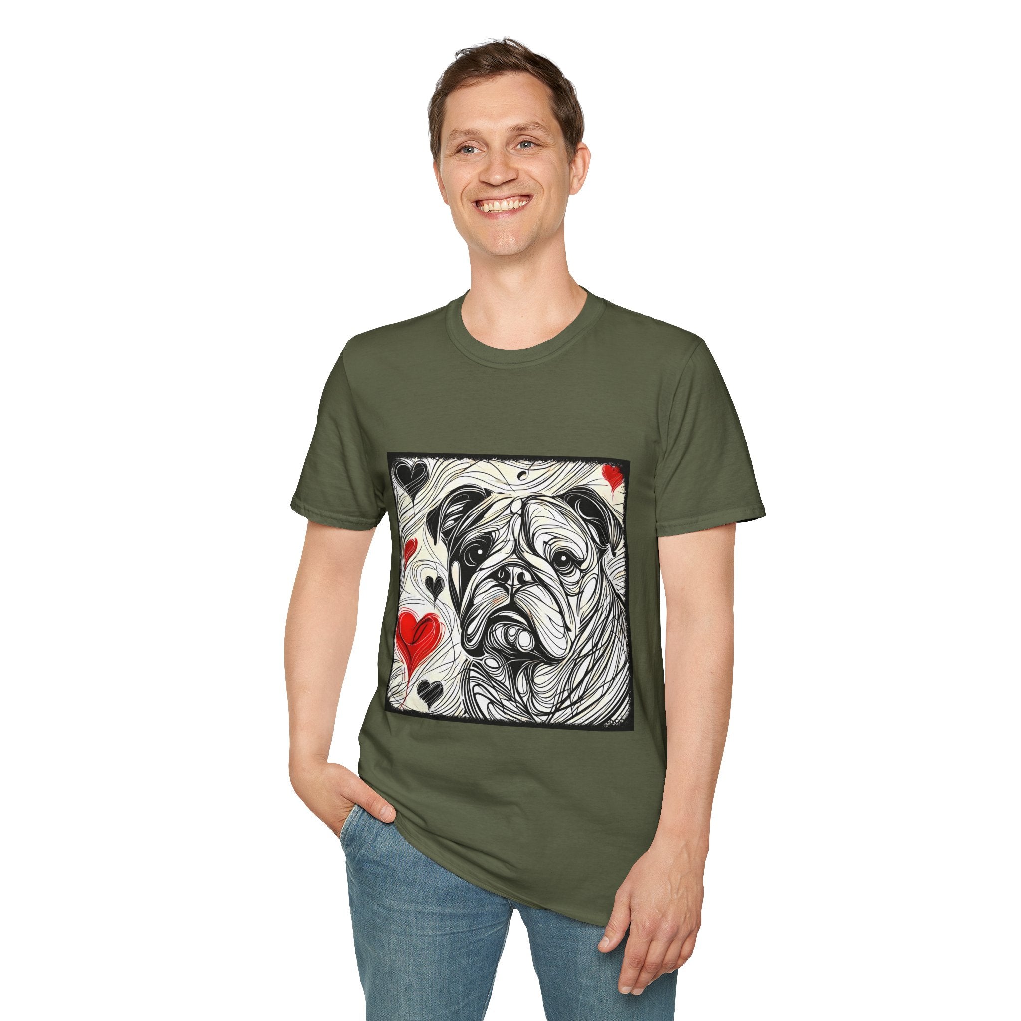Bulldog Bold Heart Sketch | Unisex Dog T-Shirt