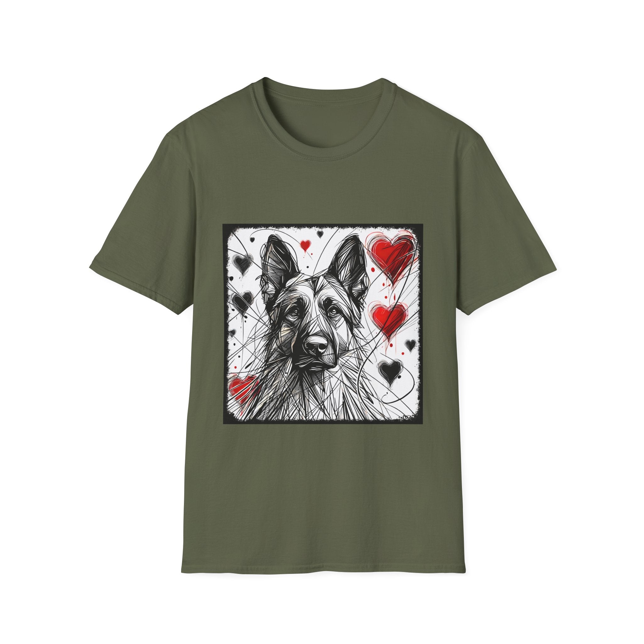 German Shepherd Big Heart Sketch | Unisex Dog T-Shirt