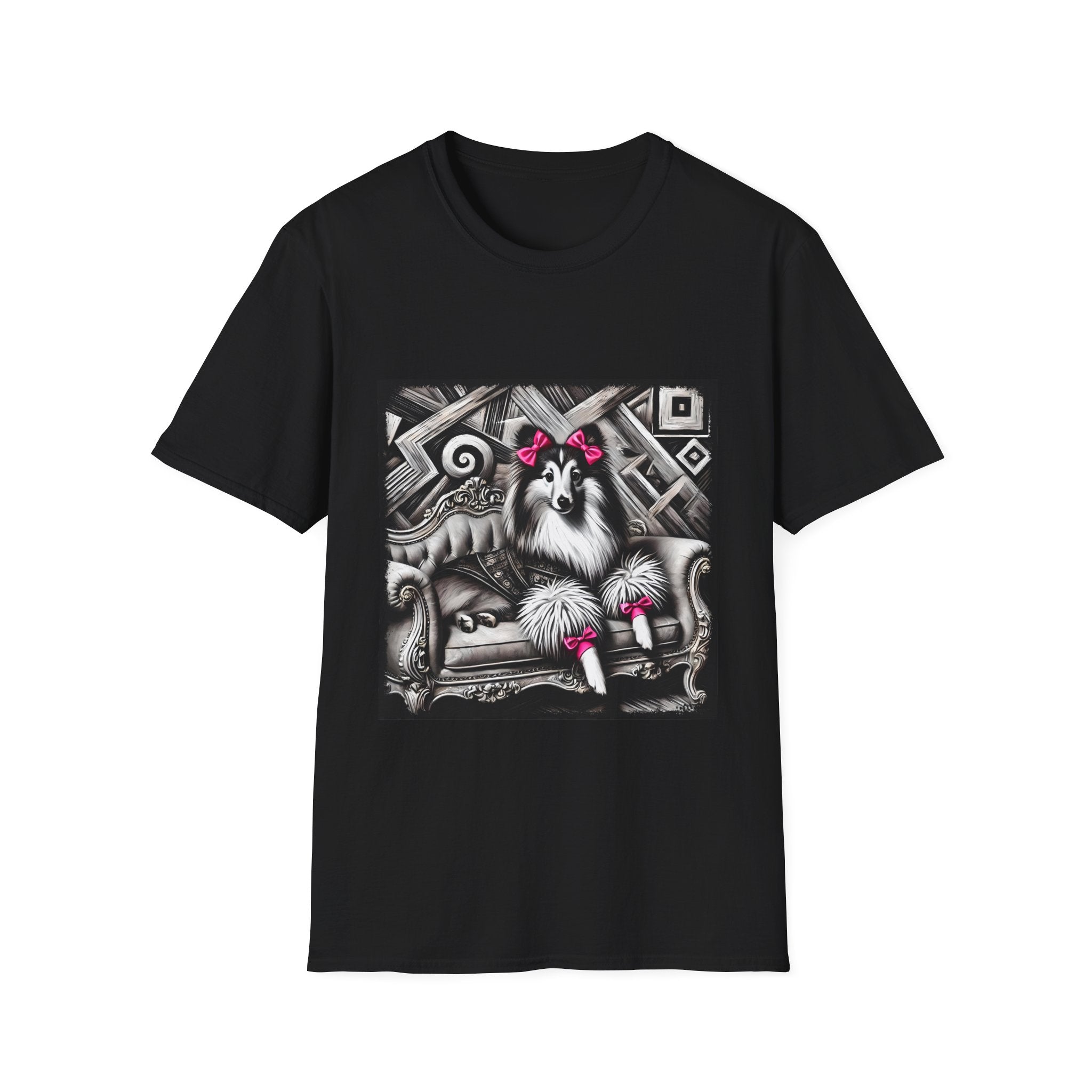 Shetland Sheepdog B&W Pink Bows | Unisex Dog T-Shirt