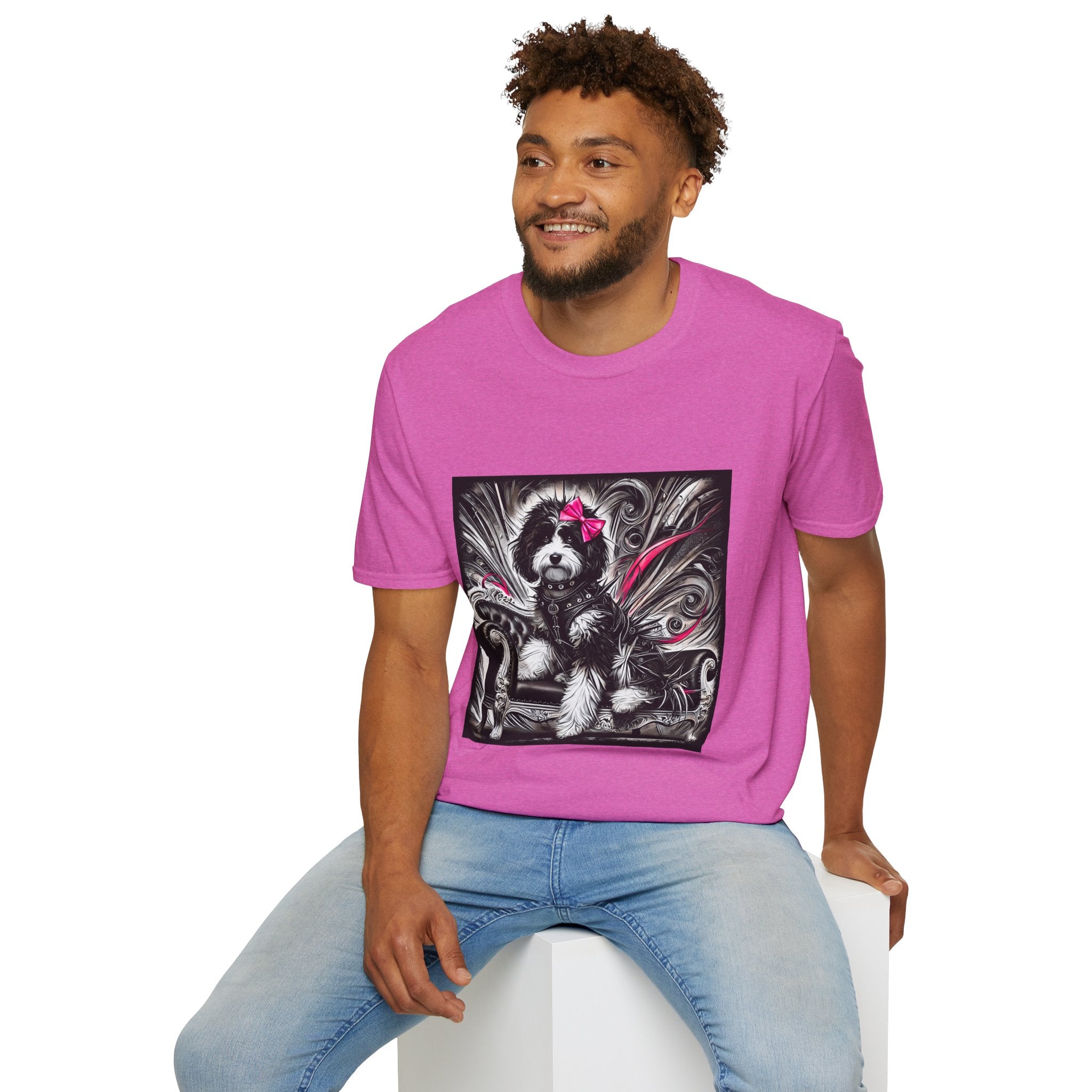 Bernedoodle B&W Pink Bold Rocker | Unisex Dog T-Shirt