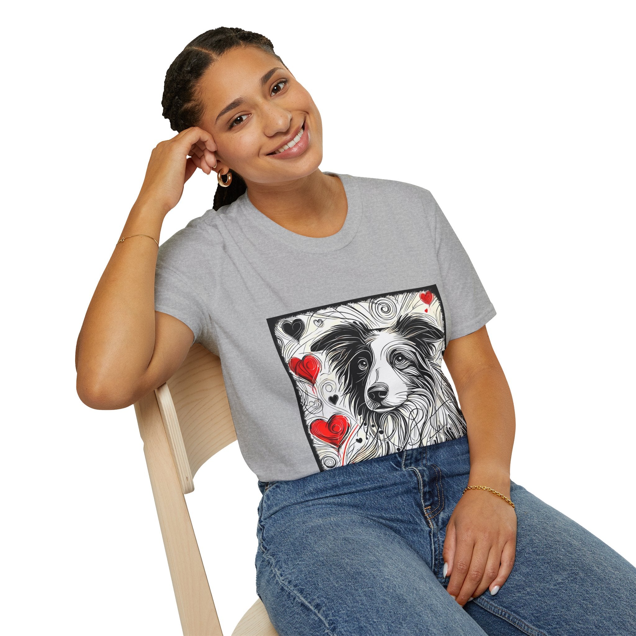 Border Collie Bold Heart Sketch | Unisex Dog T-Shirt