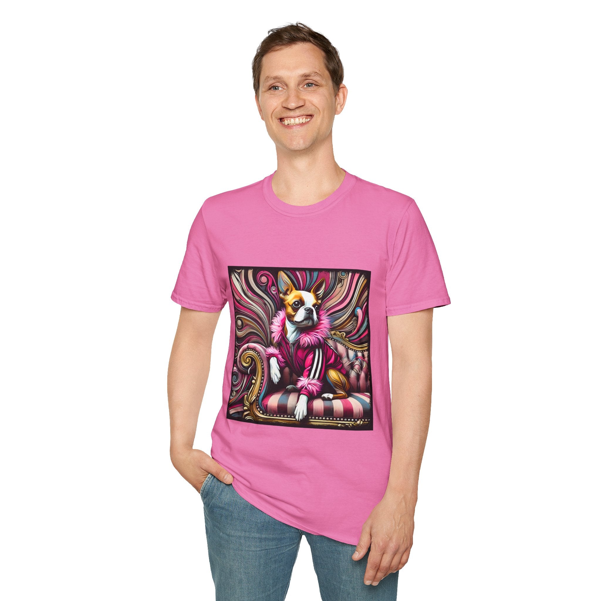 Boston Terrier Pink Rocker | Unisex Dog T-Shirt
